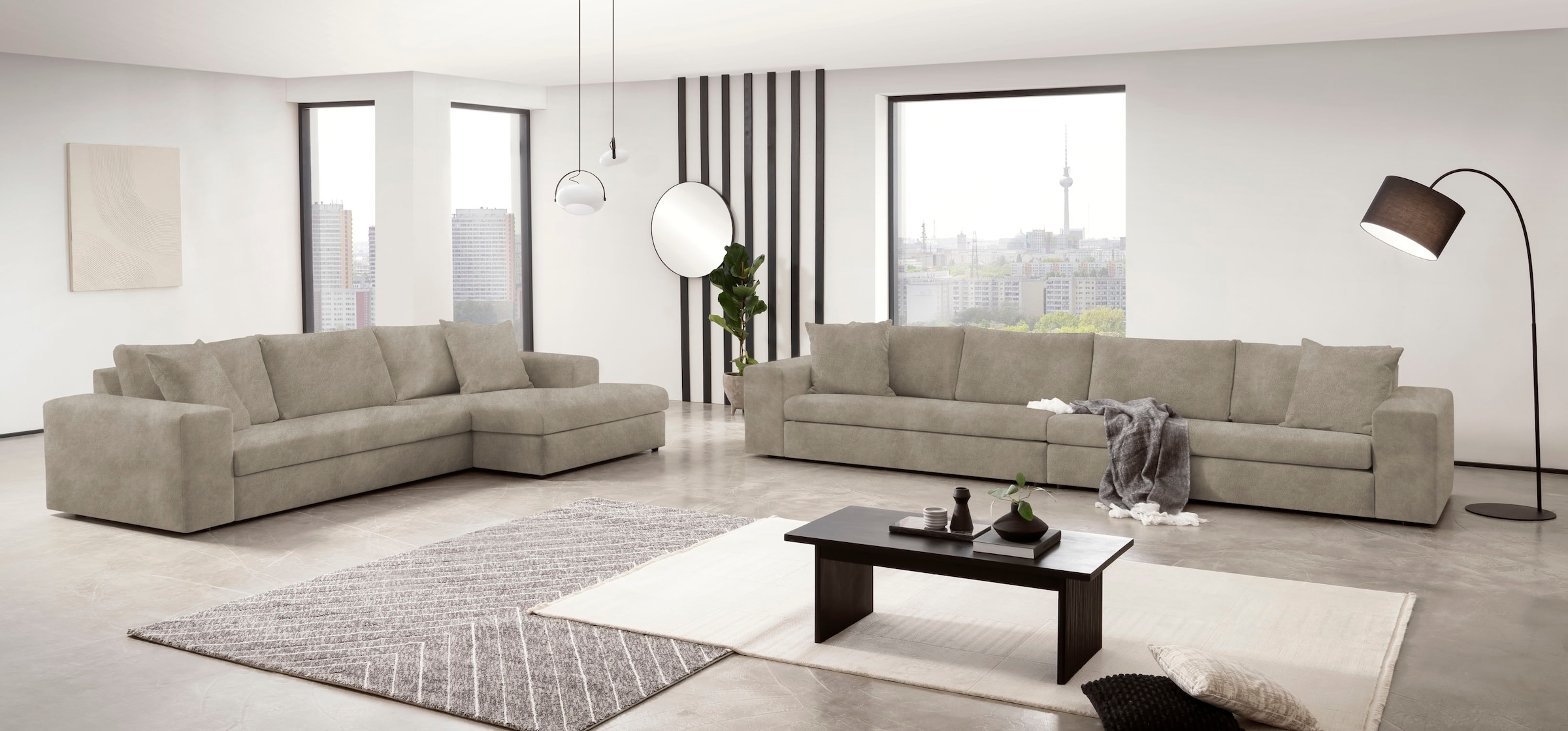 andas Ecksofa »SLEETLAND XXL in Samtvelours oder Vintage-Leder-Optik, L-Form,«, besonders groß und bequem