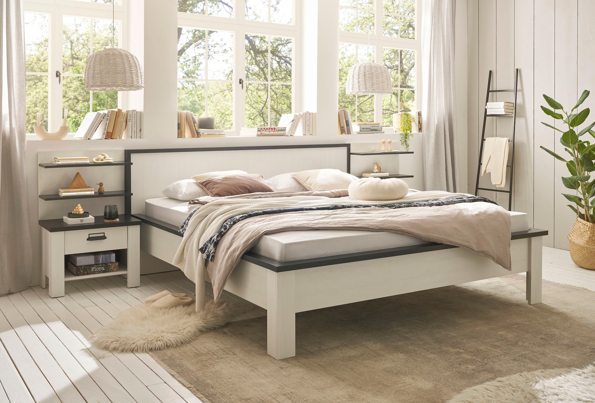 Home affaire Bettanlage »SHERWOOD«, (5 tlg.), Liegefläche 180/200cm, 2 Nachttische und 2 Wandpaneele