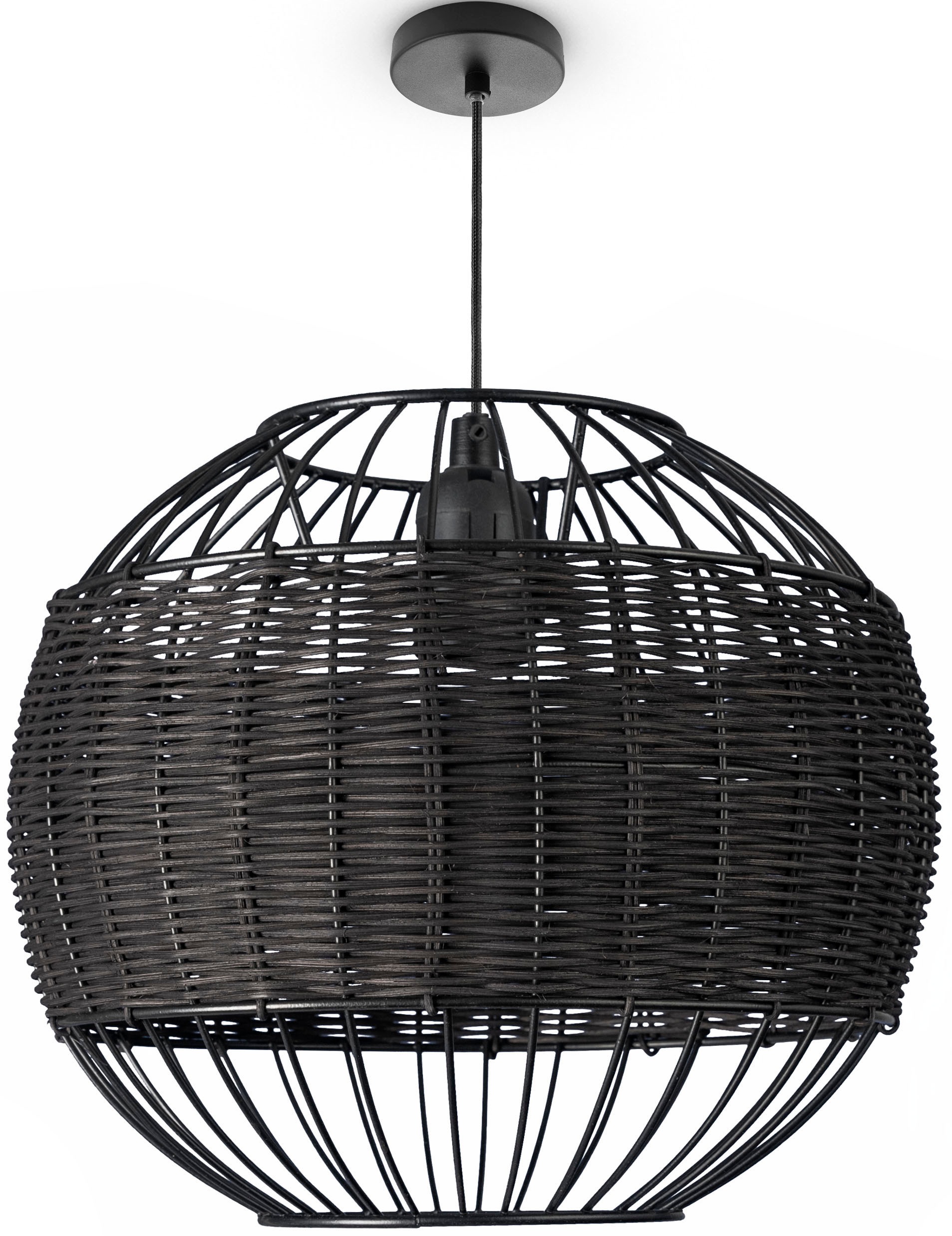 Paco Home Pendelleuchte »PUGLO« E27 Rattan Pendelleuchte Korb Lampe LED Rund Esstischlampe E27 Boho in schwarz, Größe Ø 30 cm Höhe: 25 cm