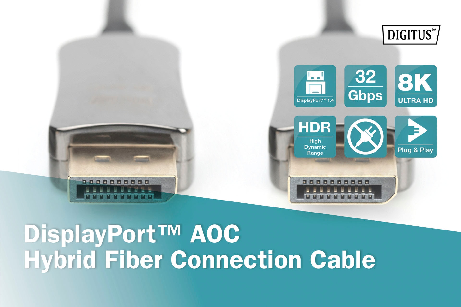 Digitus SAT-Kabel »DisplayPort™ AOC Hybrid Glasfaserkabel, UHD 8K«, DisplayPort, 1000 cm
