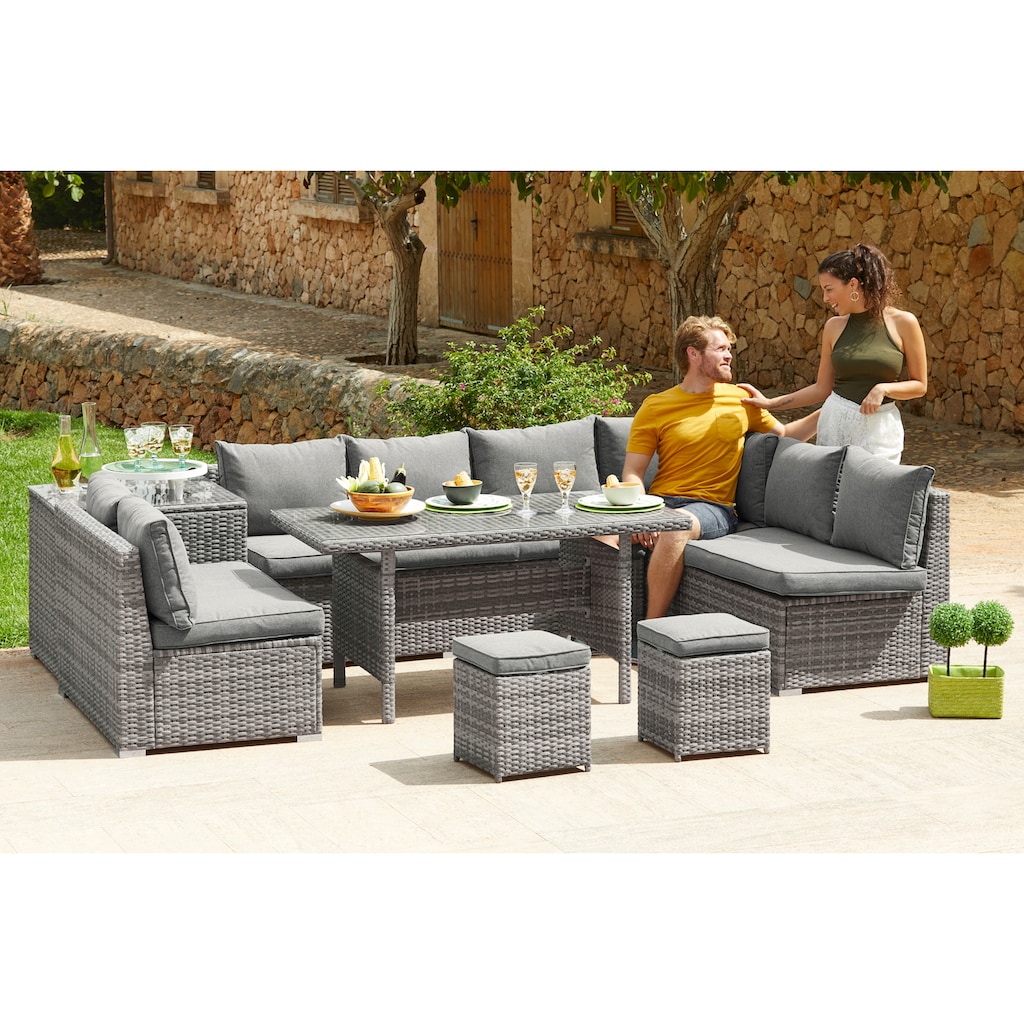 KONIFERA Gartenlounge-Set »Kalamos«, (Set, 23 tlg., 3er-Sofa, 2x 2er Sofa, Ecksofa, 2x Hocker, 2x Tisch, inkl. Auflagen)