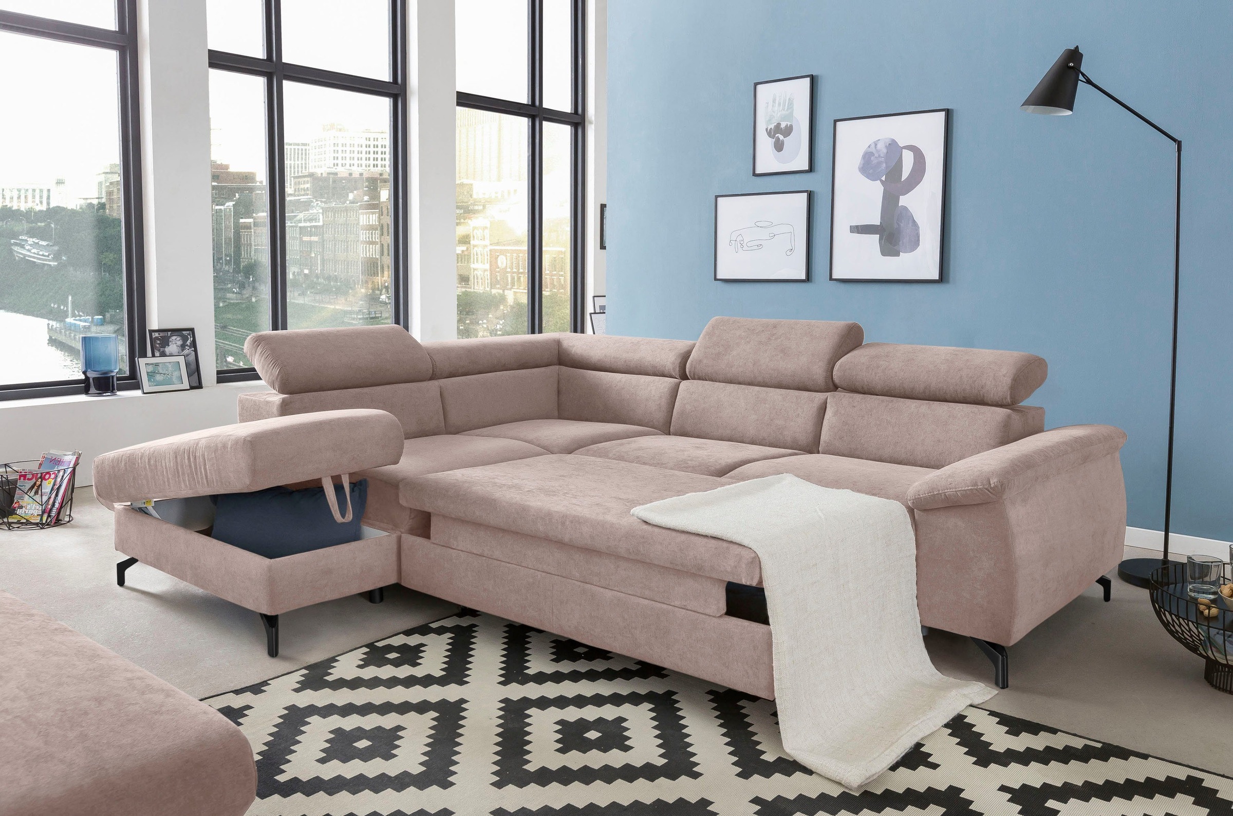 COTTA Polstergarnitur »Komaris L-Form«, (Set), Set bestehend aus: Ecksofa mit Kopfteilverstellung & Hocker
