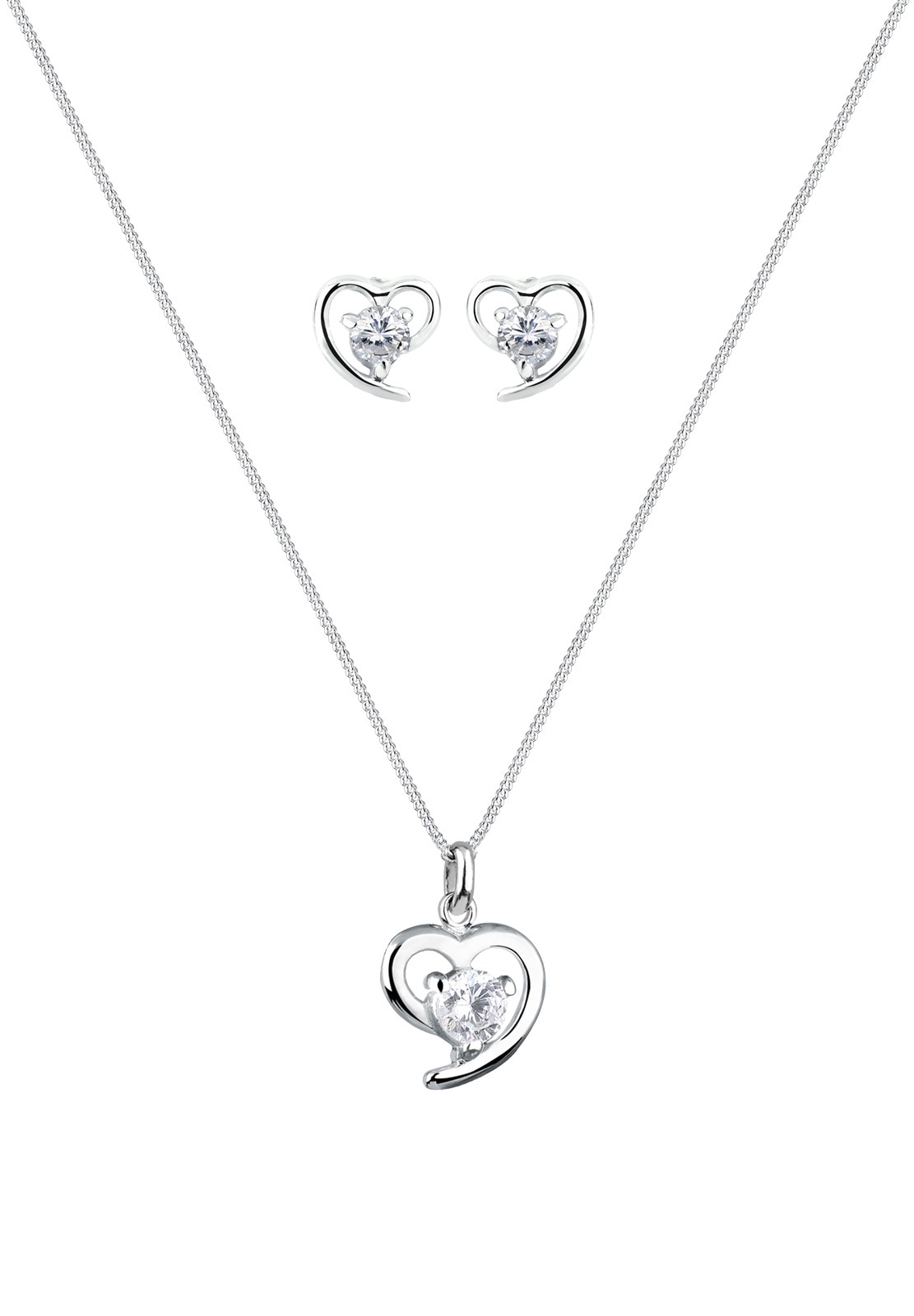 Elli Ohrring und Ketten Set »Schmuckset Herz Zirkonia Weiß 925 Sterling Silber«