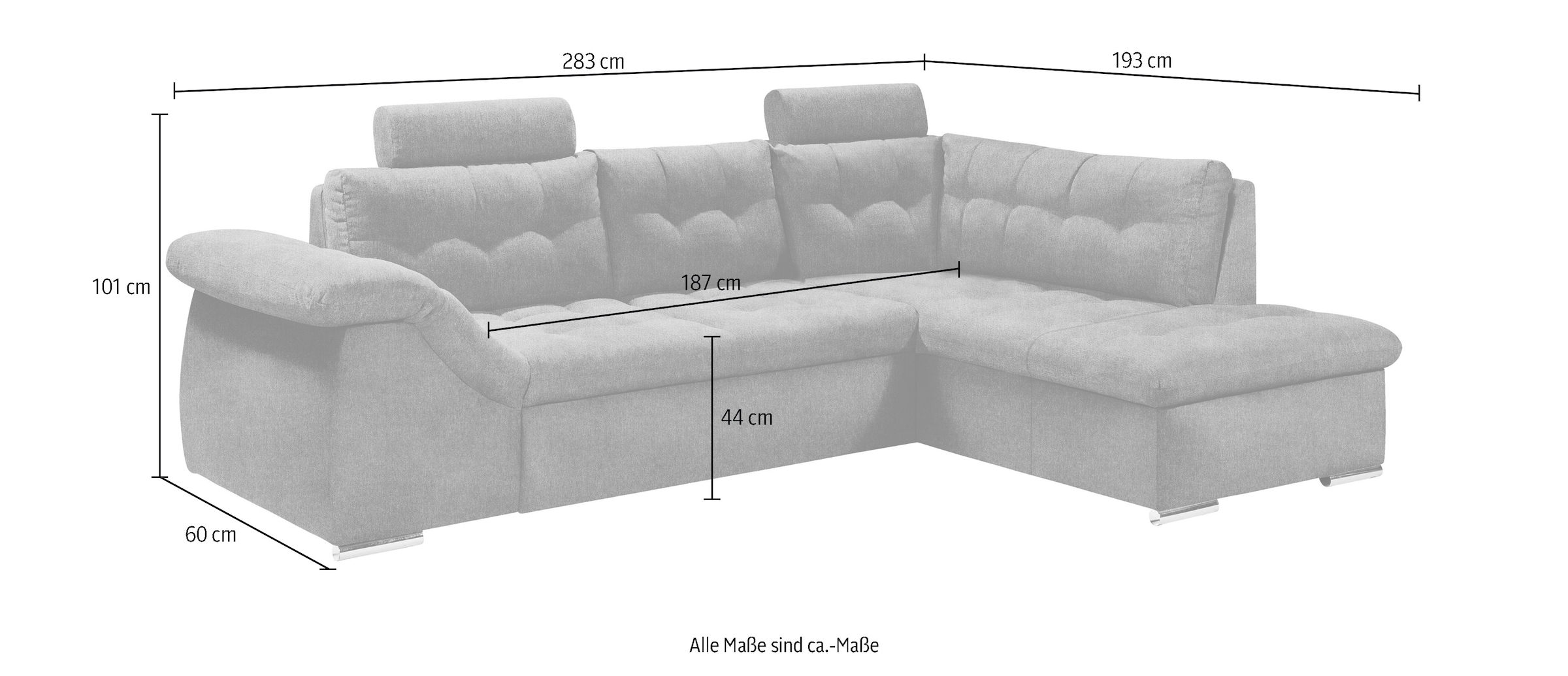 ED EXCITING DESIGN Ecksofa Oman, mit Bettfunktion, Bettkasten, Armteilverstellung und  Kopfstützen