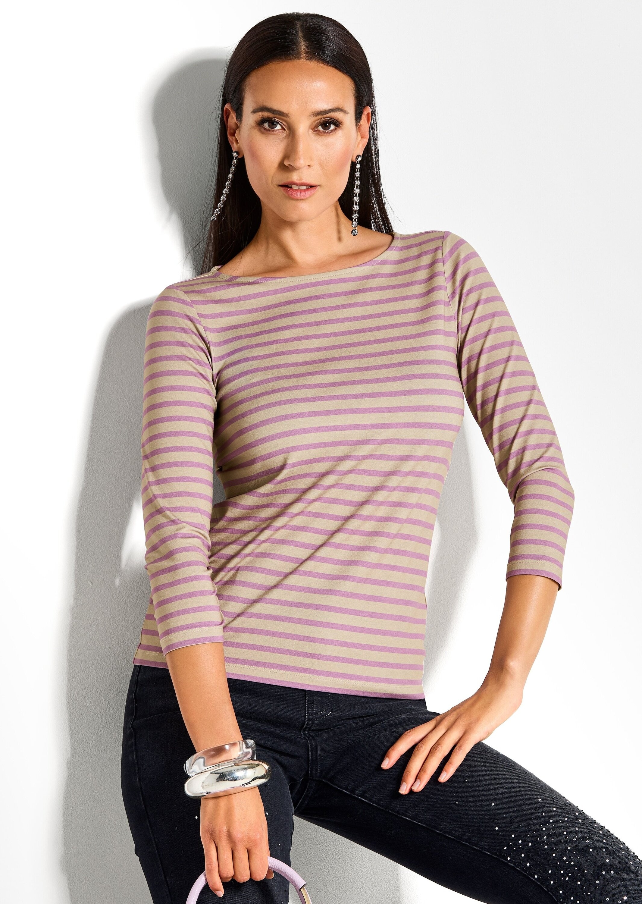 MADELEINE 3/4-Arm-Shirt »Shirt Ringelshirt mit U-Boot-Ausschnitt, Halbarm« Ringelshirt mit 3/4-Arm