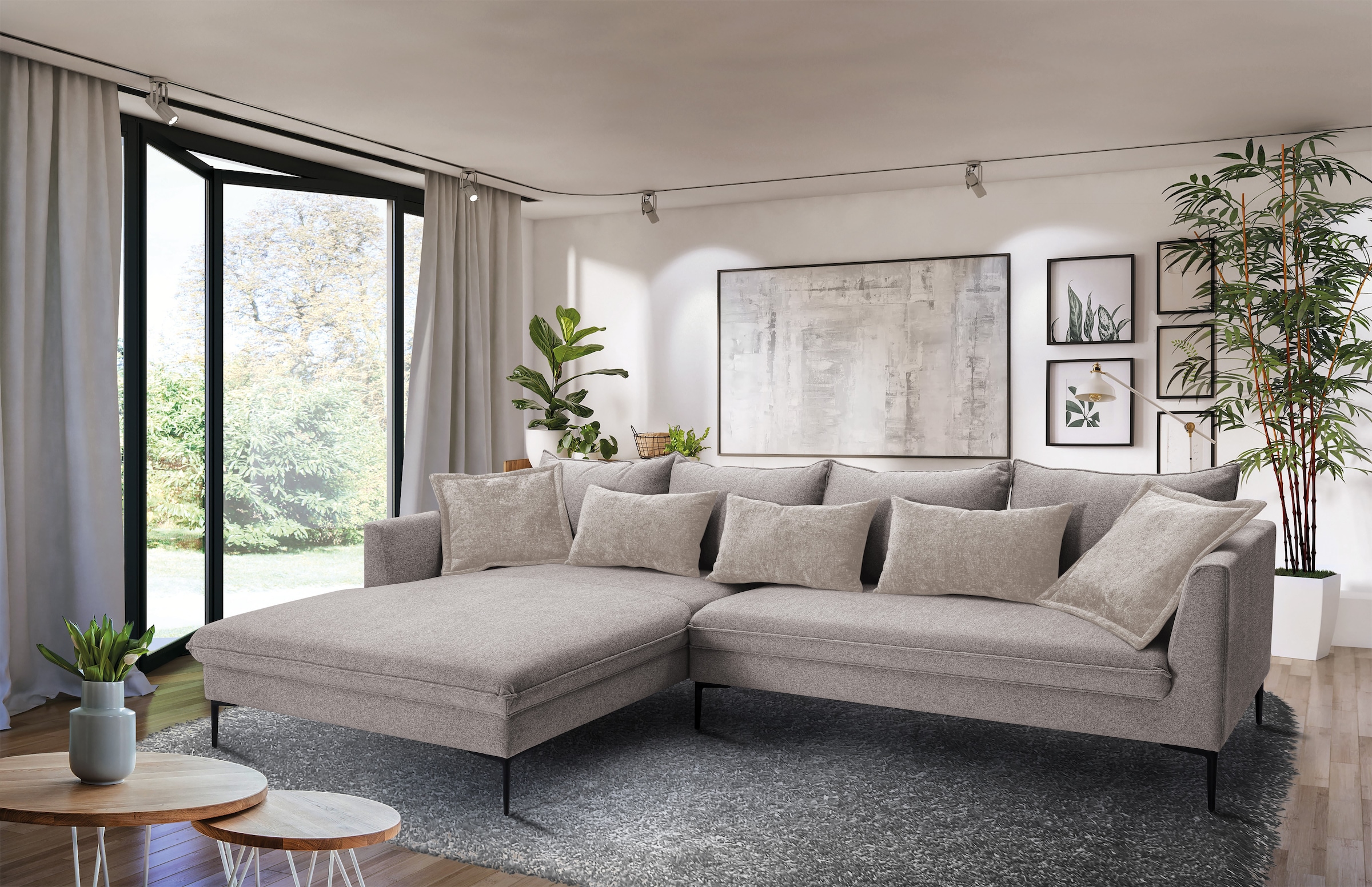 exxpo - sofa fashion Ecksofa »Piazza, elegant und edel, Designsofa mit tollem Sitzkomfort,«, (2 St.), Longchair Ecke in hochwertiger Verarbeitung, Stellmaße 321x187cm