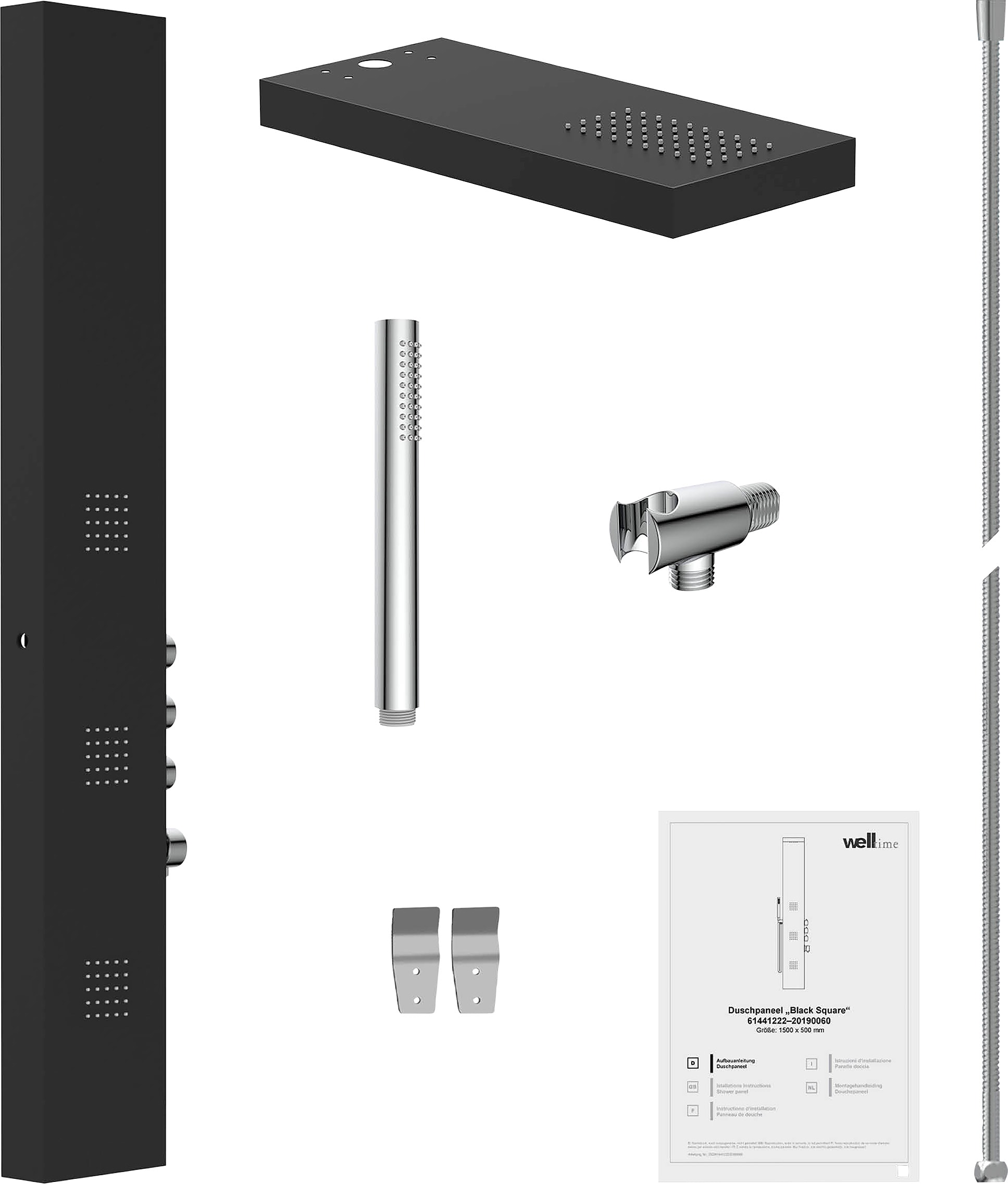 welltime Duschsäule »Black Square«, Duschsystem mit Regendusche,Massagedüsen & Handbrause mit 3 Funktionen