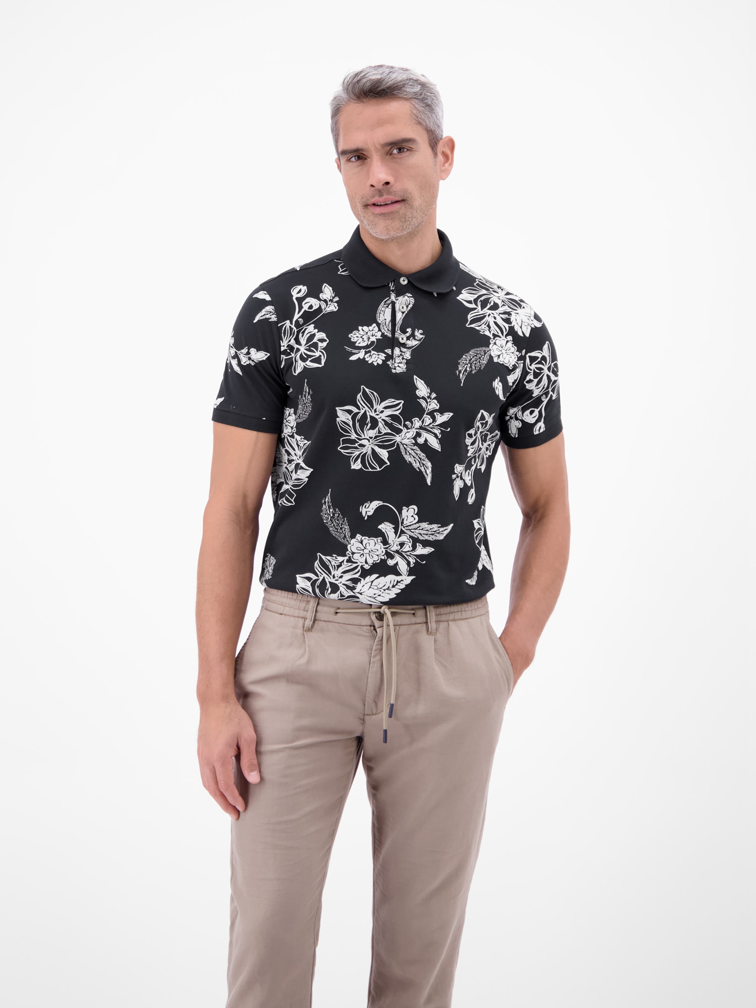 LERROS Poloshirt »Poloshirt mit floralem All-over-Print, 100 % Baumwolle«