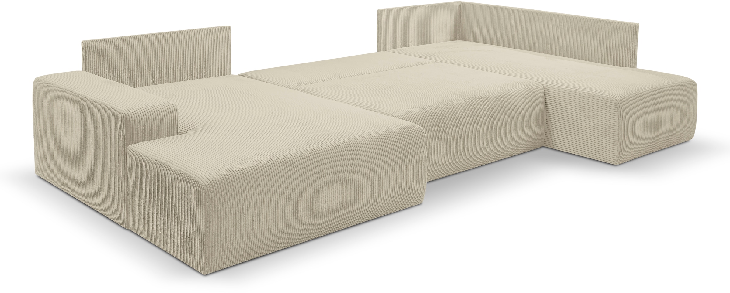 WERK2 Wohnlandschaft »Rotterdam-U, U-Form, in kuschelweichem Cord oder Breitcord« Design Sofa mit Schlaffunktion & Bettkasten, Cord, Natur