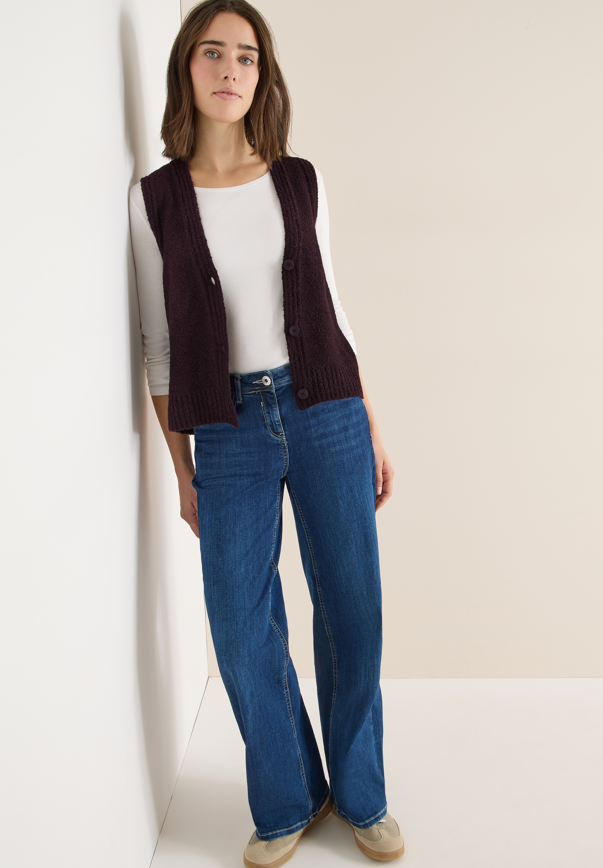 Cecil Strickweste mit Bouclé-Struktur und V-Ausschnitt