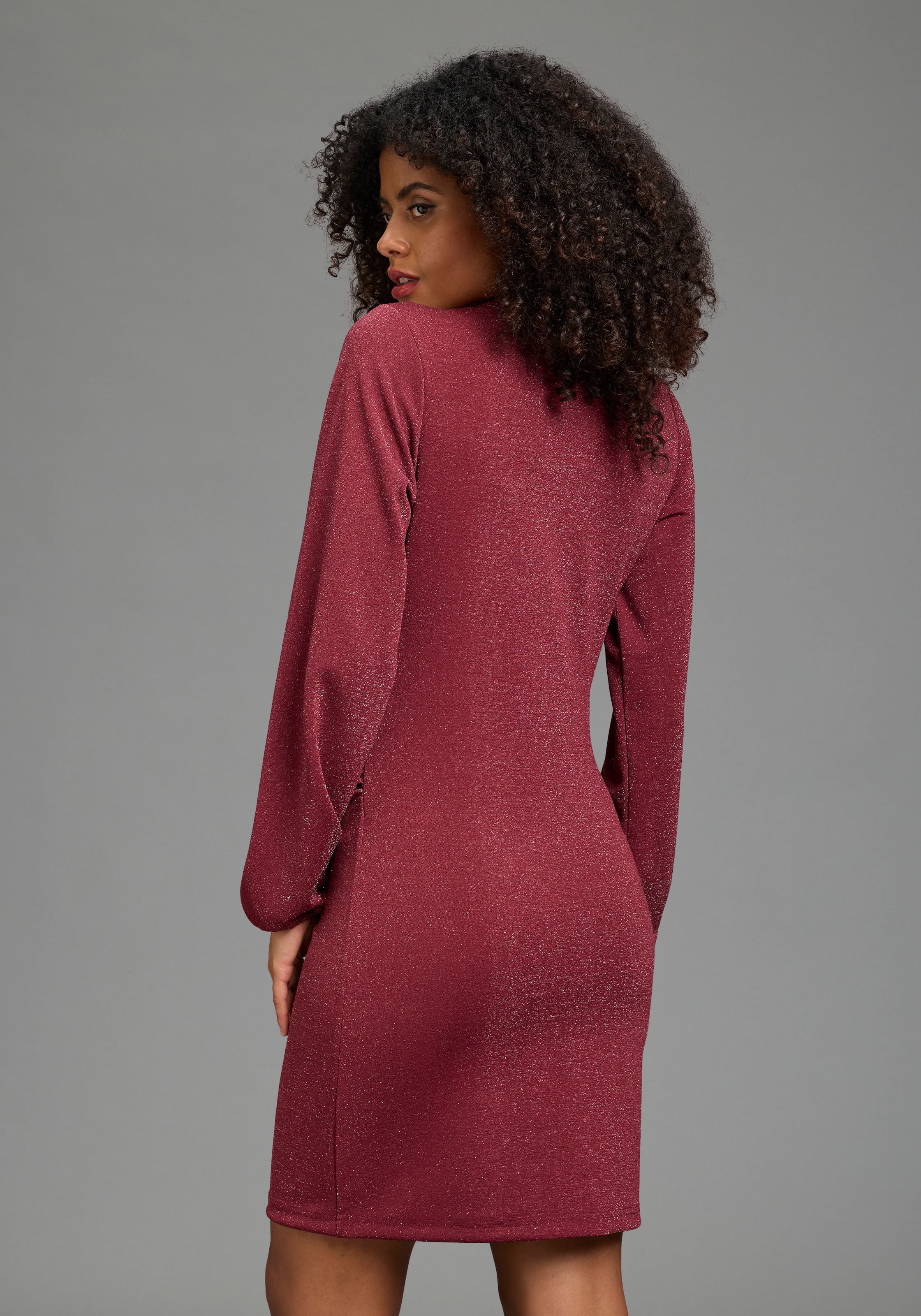 Neun Monate Umstandskleid »Glitzer Jerseykleid mit Wickel-Ausschnitt, praktisch zum Stillen« für Frühling und Herbst, für besondere Anlässe, mit Wickeloptik