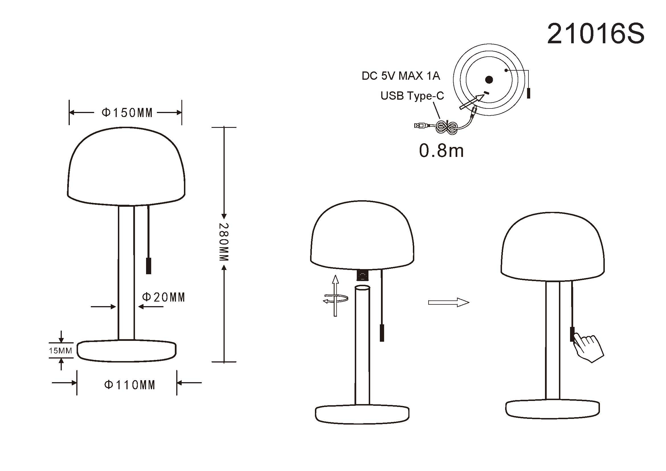 GLOBO LIGHTING LED Tischleuchte »NORMAN« LED-Modul 1 Stk. warmweiß - kaltweiß Akkutischleuchte auch für draußen, Zugschalter Kordel, Akkulampe