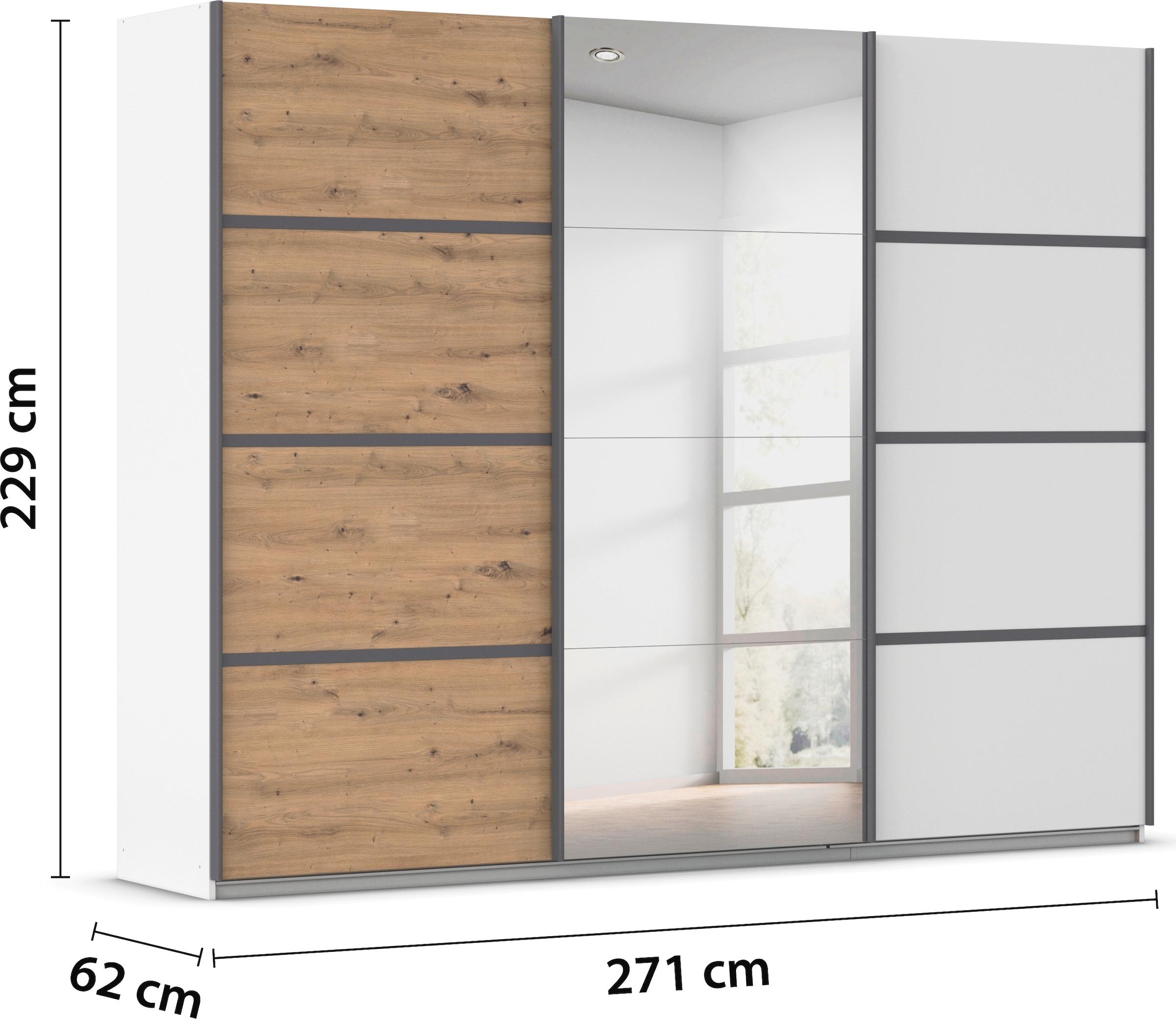 rauch Kleiderschrank »Schwebetürenschrank Garderobe Schrank TOP ANGEBOT Avola«, (in 3 verschiedenen Ausstattungen BASIC/CLASSIC/PREMIUM inkl. Spiegel), mit eleganten Zierleisten in Chrom, Schwarz oder Weiß MADE IN GERMANY