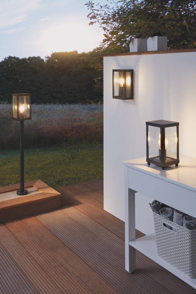 EGLO Außen-Wandleuchte »ALAMONTE 1«, E27, schwarz / L17 x H26 x B26 cm / exkl. 1 x E27 (je max. 60W) / Außenlampe - IP44 spritzwassergeschützt - Balkon - Garten - Eingangsbereich - Vintage - Retro - Rustikal - witterungsbeständig