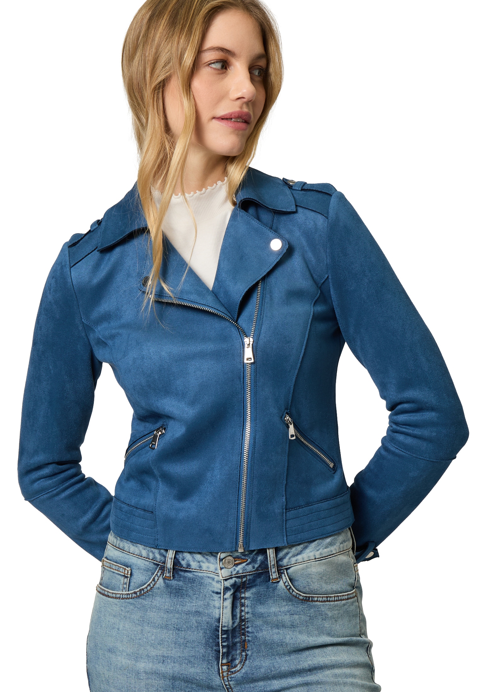 Zero Bikerjacke »Bikerjacke in Veloursleder-Optik«
