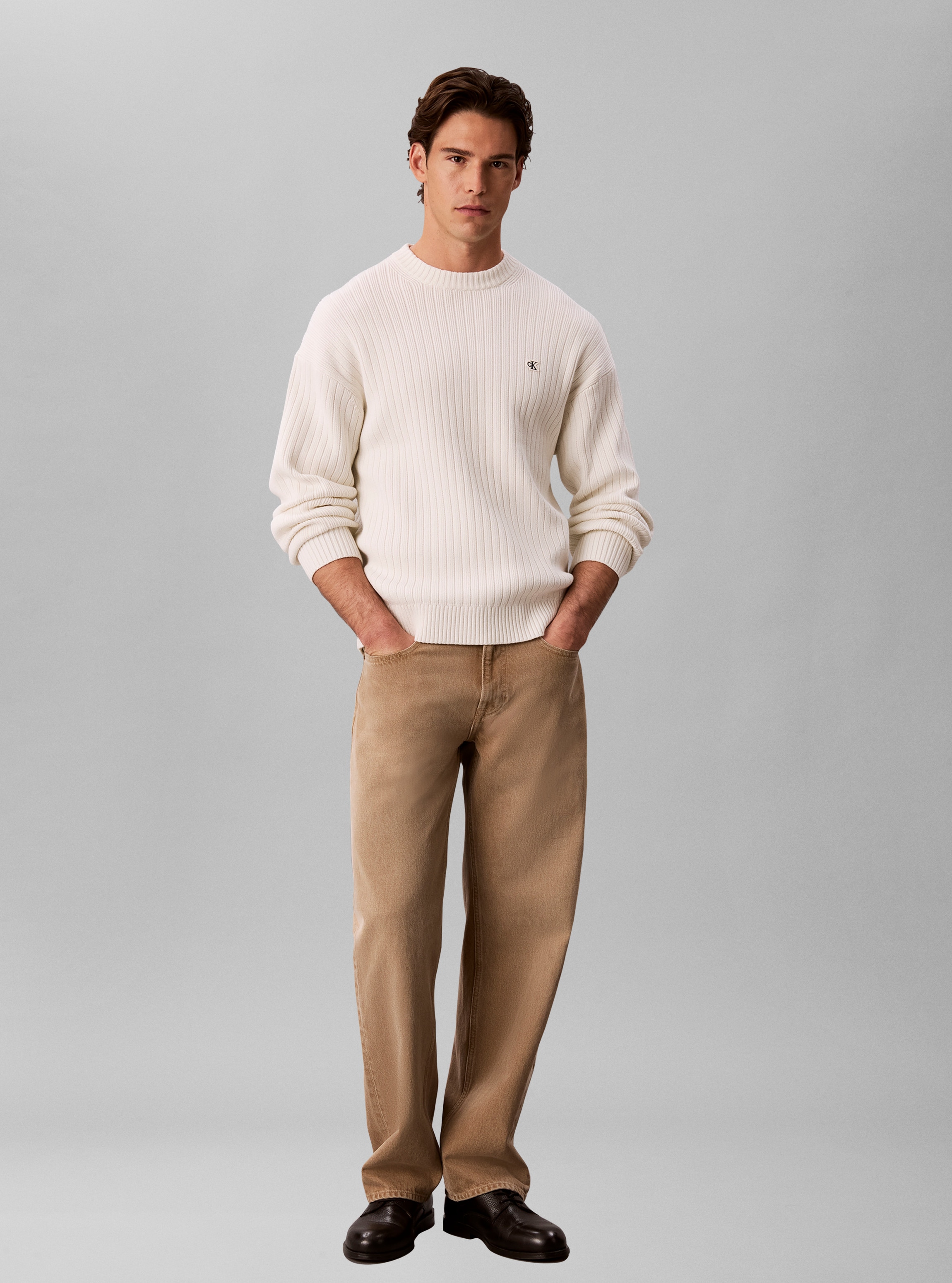 Calvin Klein Jeans Strickpullover Rippstrick, Regular Fit, Logo-Stickerei