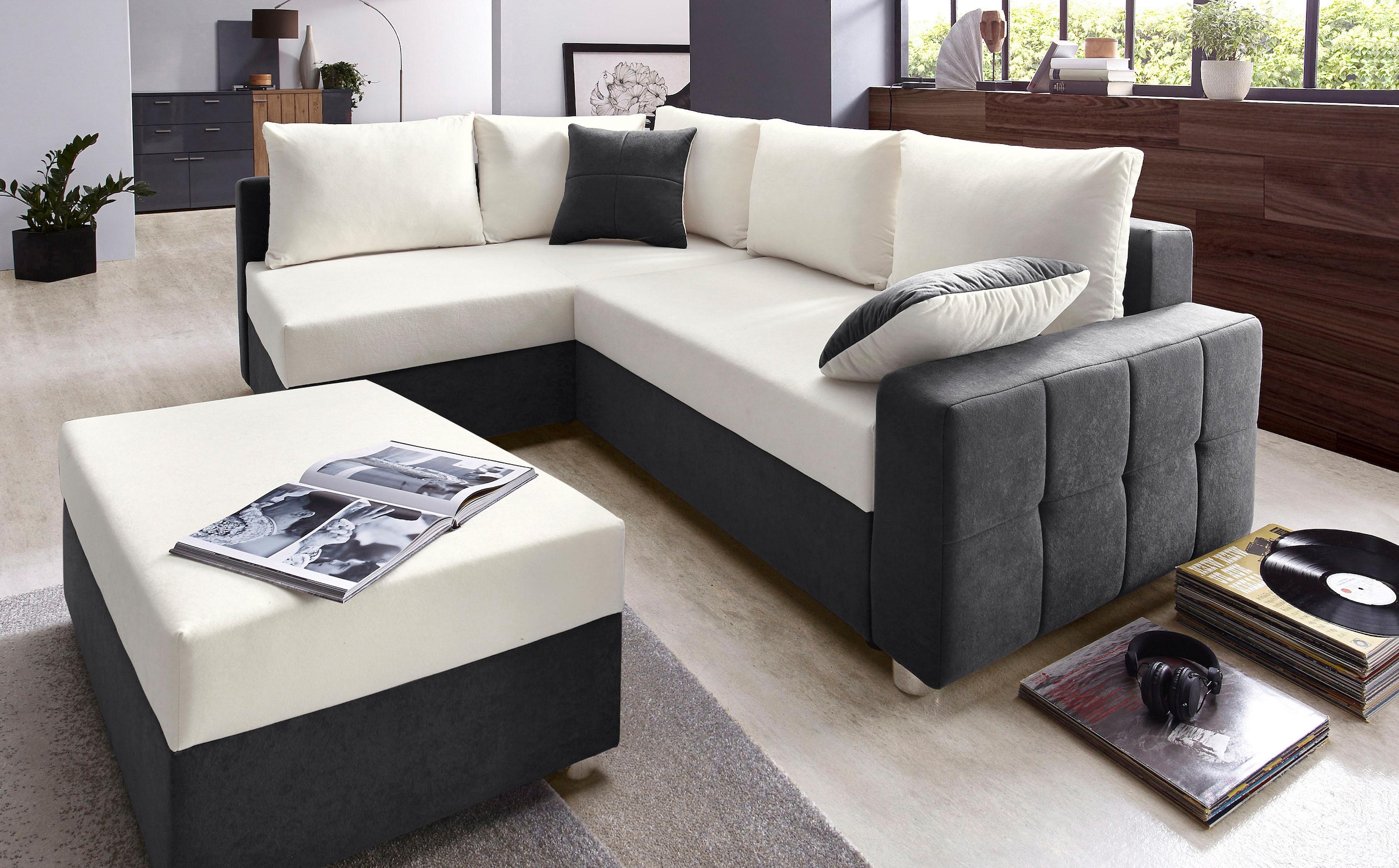 COLLECTION AB Ecksofa »Parma L-Form, B: 224 cm« Bettfunktion, Bettkasten & 2 Zierkissen, Federkern
