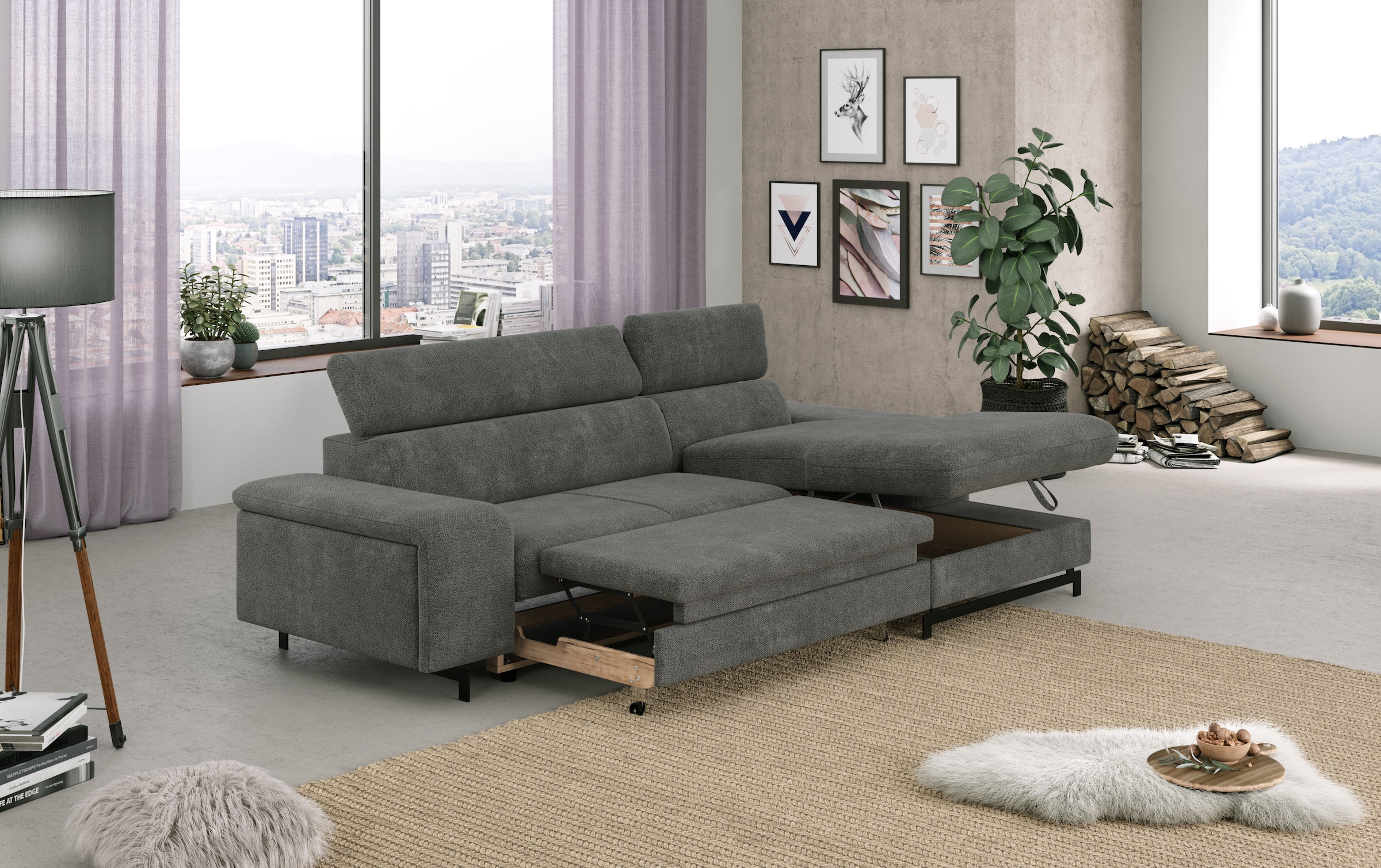 COTTA Ecksofa »Emma L-Form«, mit Kopfteilverstellung, wahlweise mit Bettfunktion & Bettkasten
