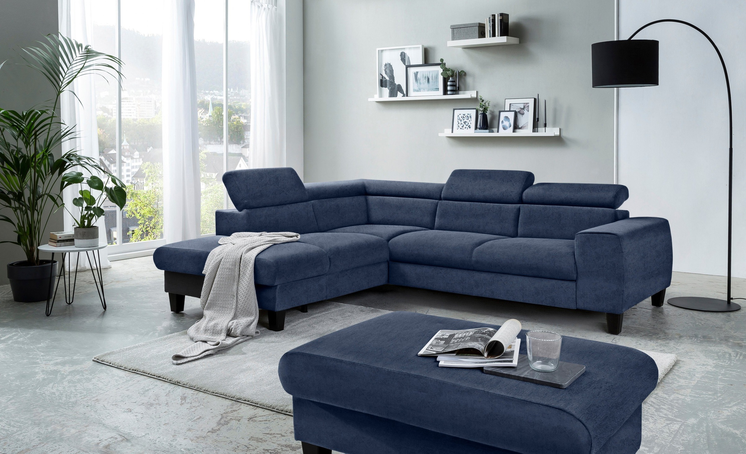 COTTA Polstergarnitur »Morven L-Form«, (Set), Set bestehend aus: Ecksofa mit Kopfteilverstellung & Hocker