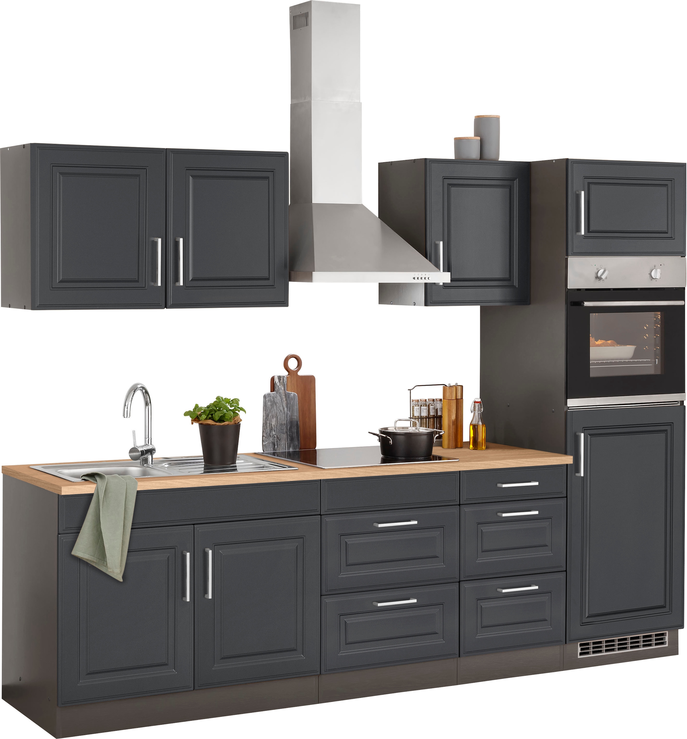 KOCHSTATION »KS-Stockholm« Breite 270 cm, mit hochwertigen MDF Fronten im Landhaus-Stil