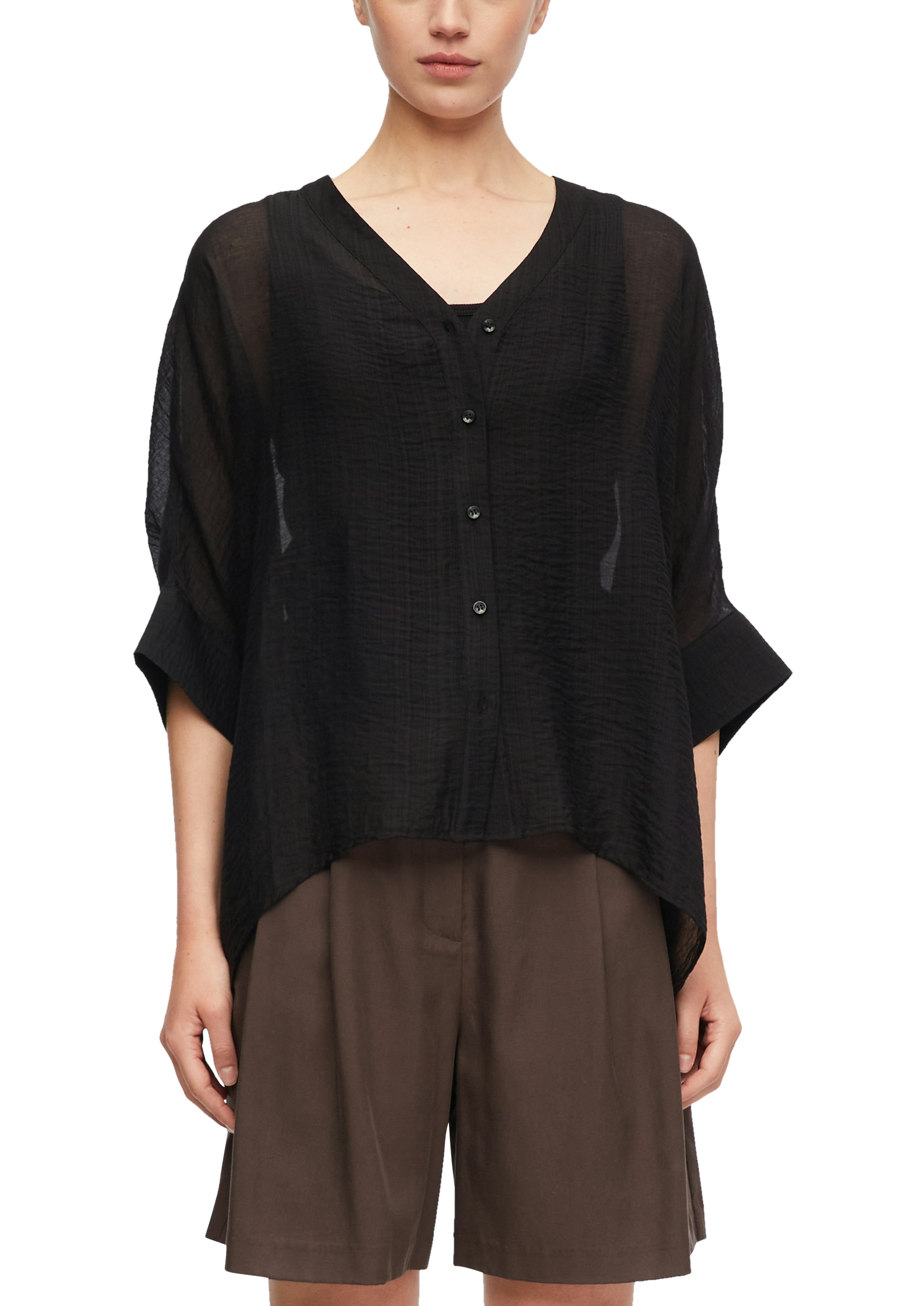 Comma Schlupfbluse Transparente Sommerbluse mit V-Ausschnitt