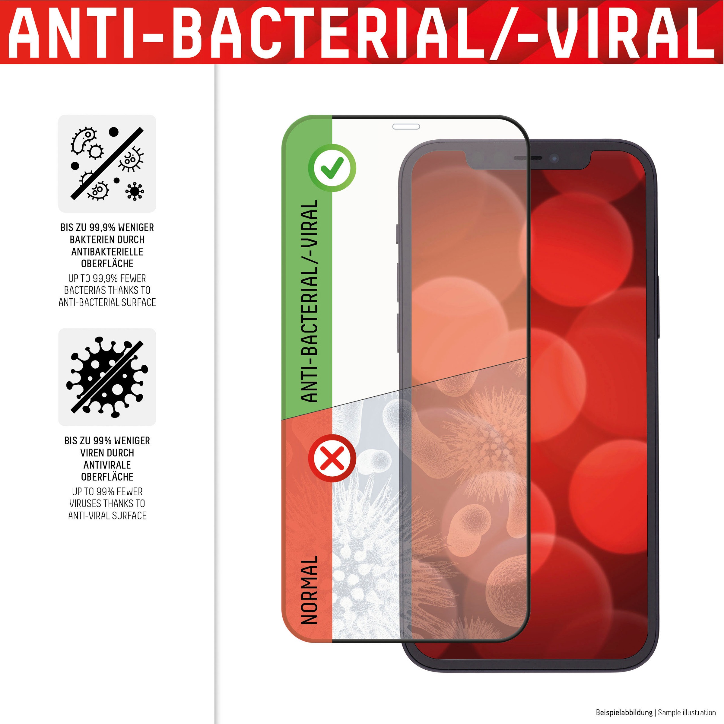 Displex Displayschutzfolie »DISPLEX 3in1 UltraCare Panzerglas (10H) für Apple iPhone 13/13 Pro, Eco-Montagerahmen, antiviral, antibakteriell, Bluelight Filter, Tempered Glas, kratzer-resistente Schutzfolie, hüllenfreundlich«