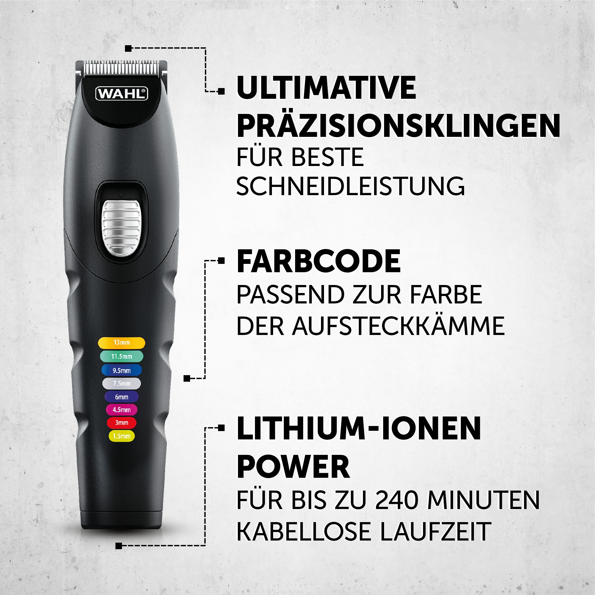 Wahl Multifunktionstrimmer »Color Trim Advanced«, 13 Aufsätze, Farbcodierte Aufsteckkämme, Lithium-Ionen-Technologie, USB Aufladung