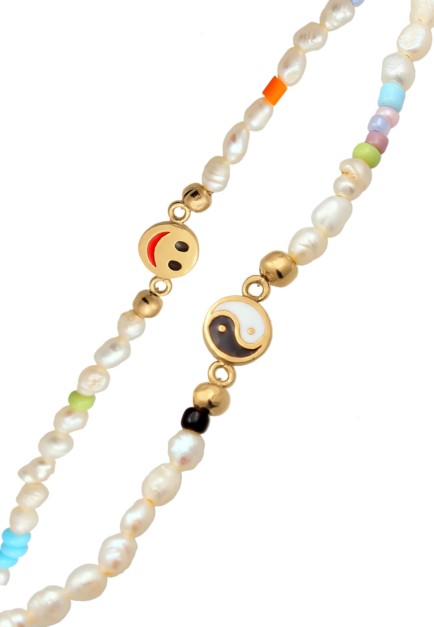 Elli Bead-Ketten-Set »Halskette Süßwasserperlen Yin & Yang Herz Smiling 925 Silber«