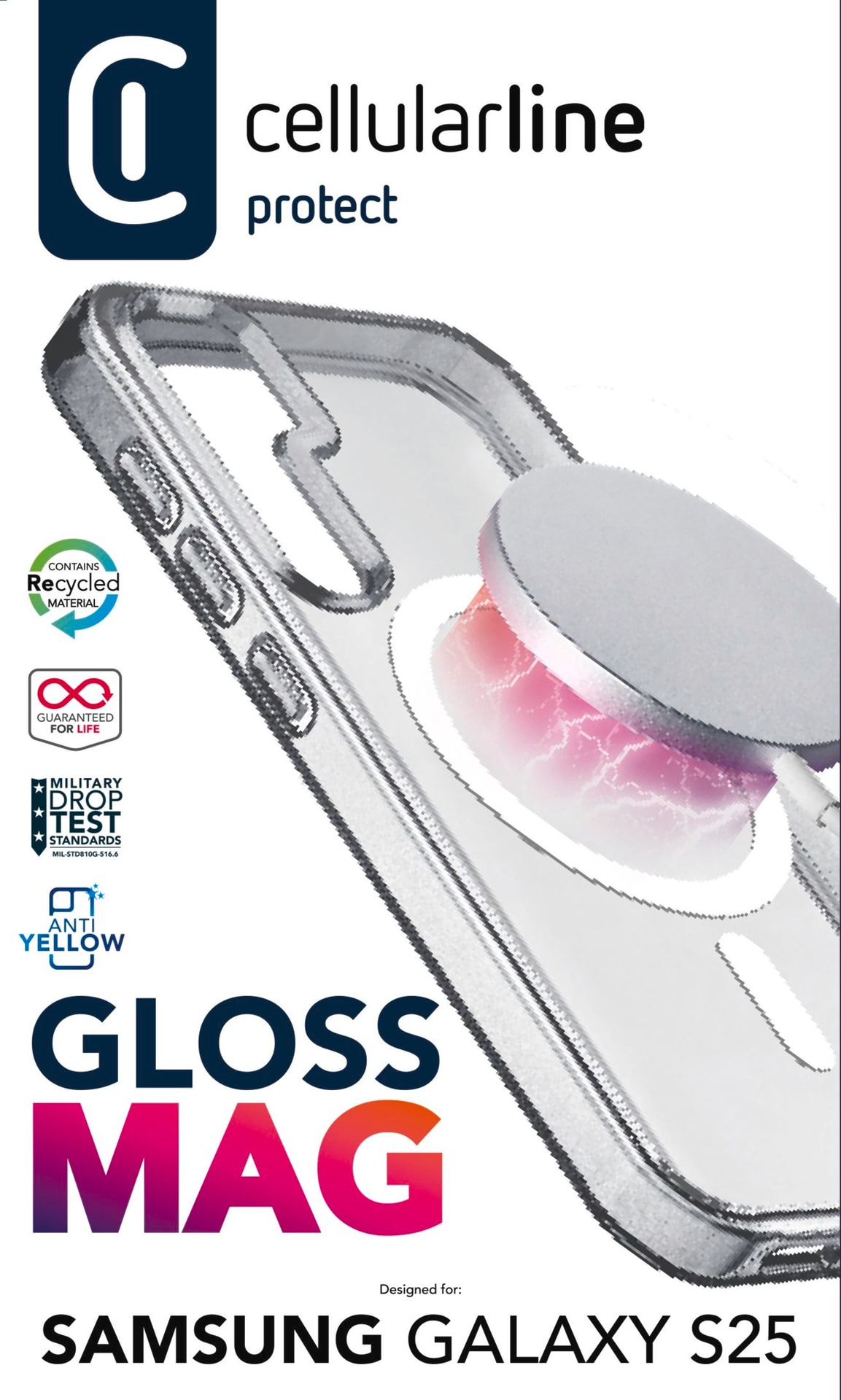Cellularline Handyhülle »Gloss MagSafe Case MAG für Samsung Galaxy S25«, Backcover, Schutzhülle, Handyschutzhülle, Case, Schutzcase, stoßfest