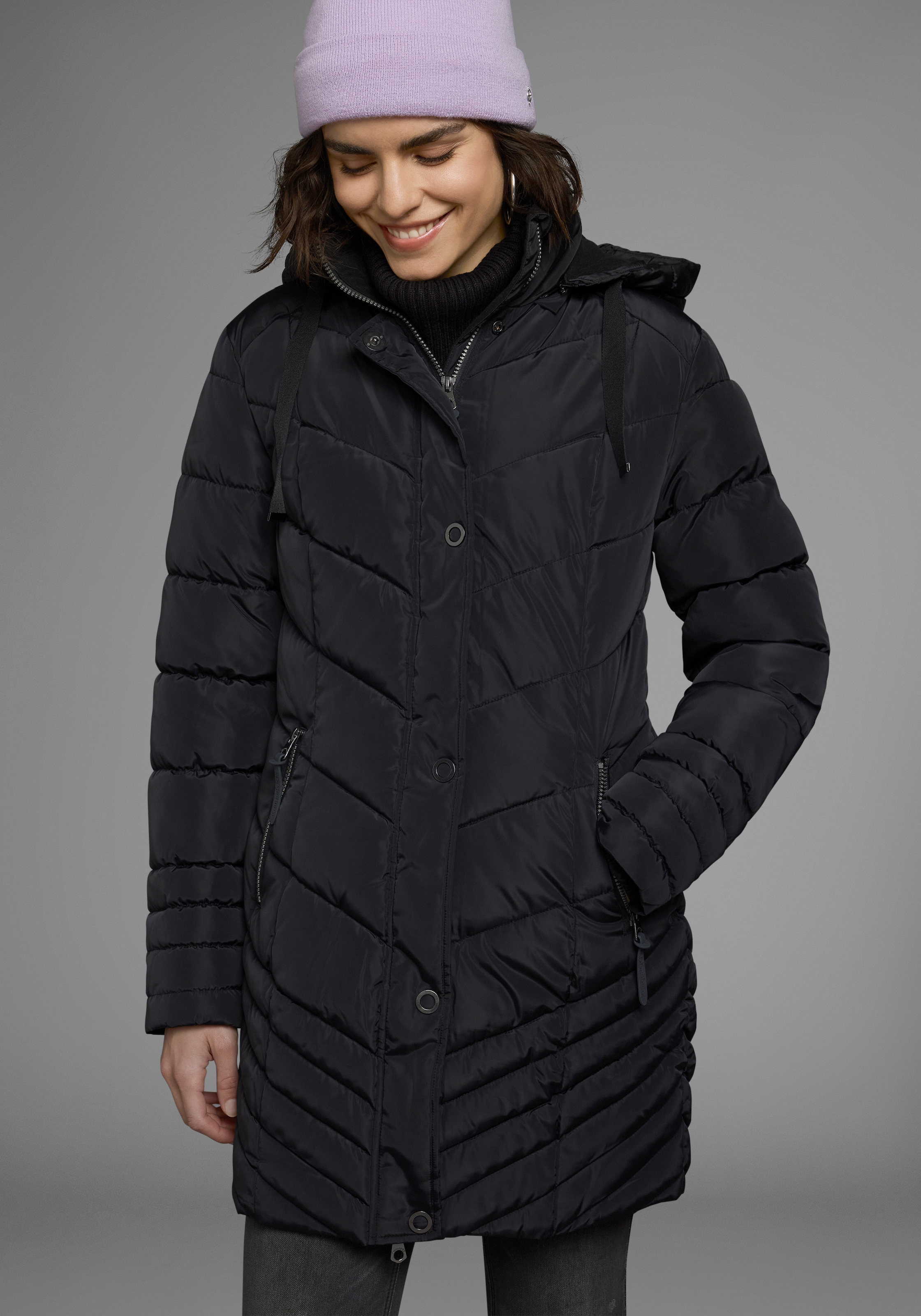 KangaROOS Steppjacke, mit Kapuze, für den Übergang, aus leichtem Webmaterial, figurbetonter Schnitt
