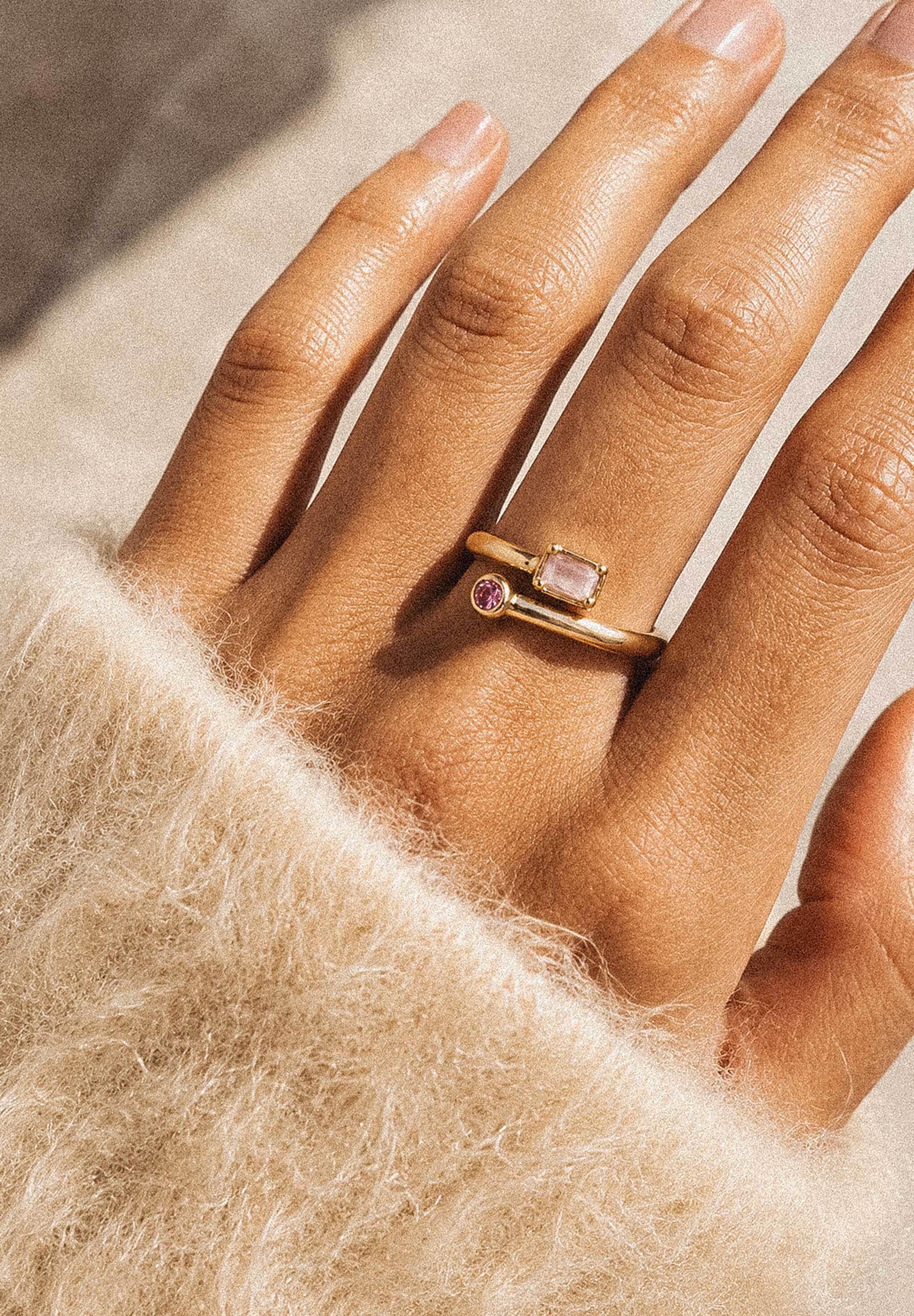 HAZE & GLORY Silberring »Ring Quarz Synthetischer Saphir Pink 925 Sterling Silber vergoldet«