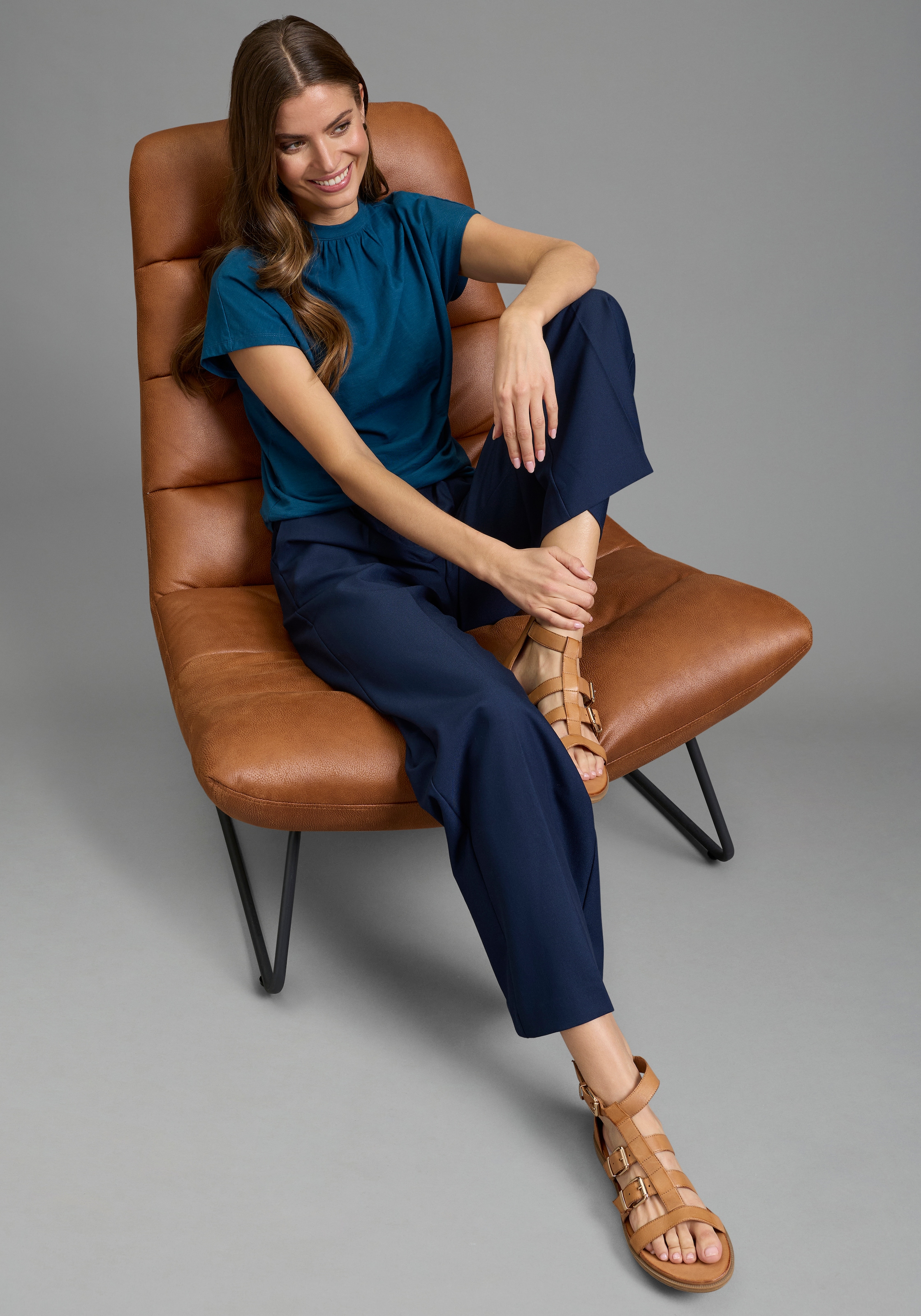 Laura Scott T-Shirt mit Stehkragen und melierter Optik