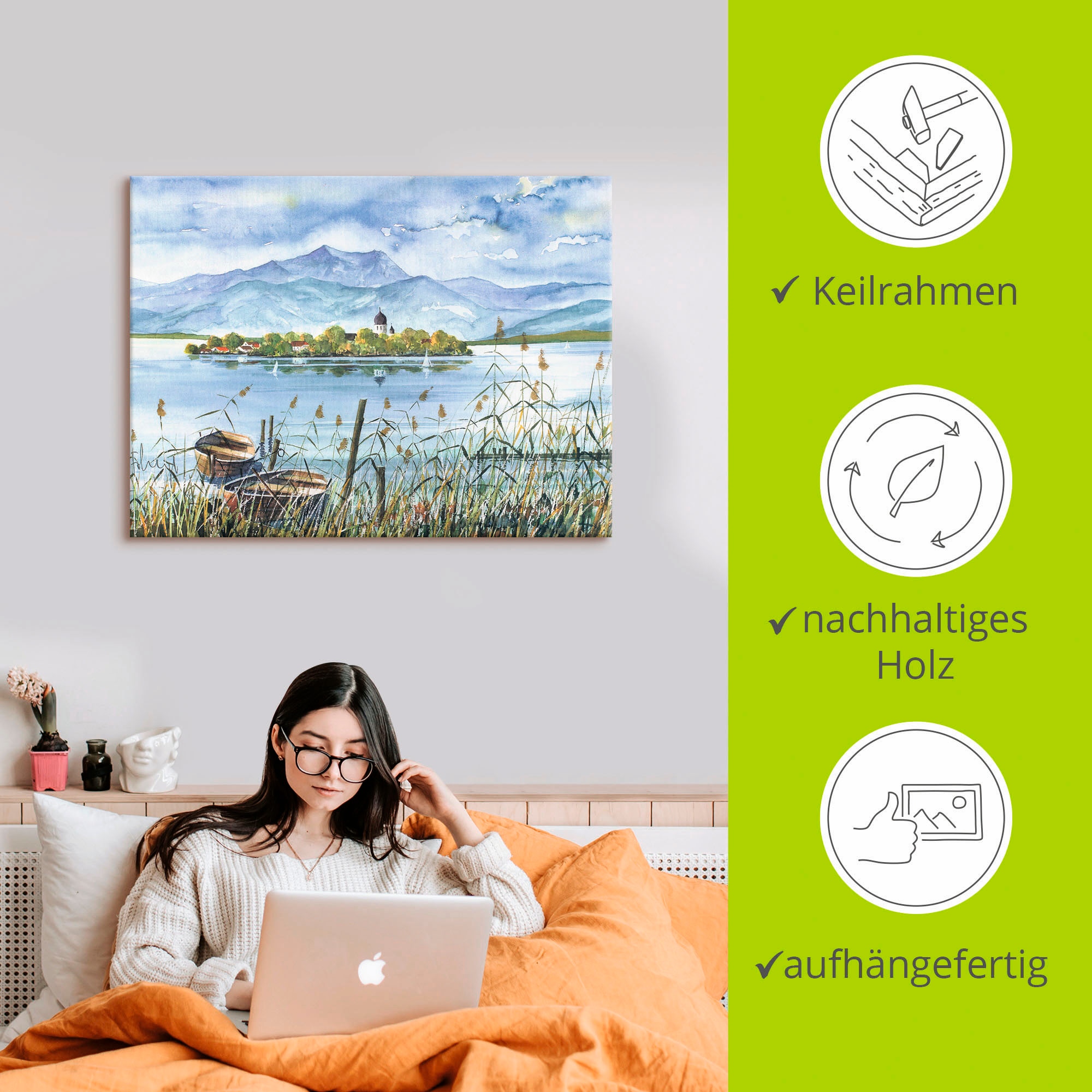 Artland Leinwandbild »Seeblick Herreninsel« Gewässer 1 Stk. tlg. auf Holzrahmen gespannt