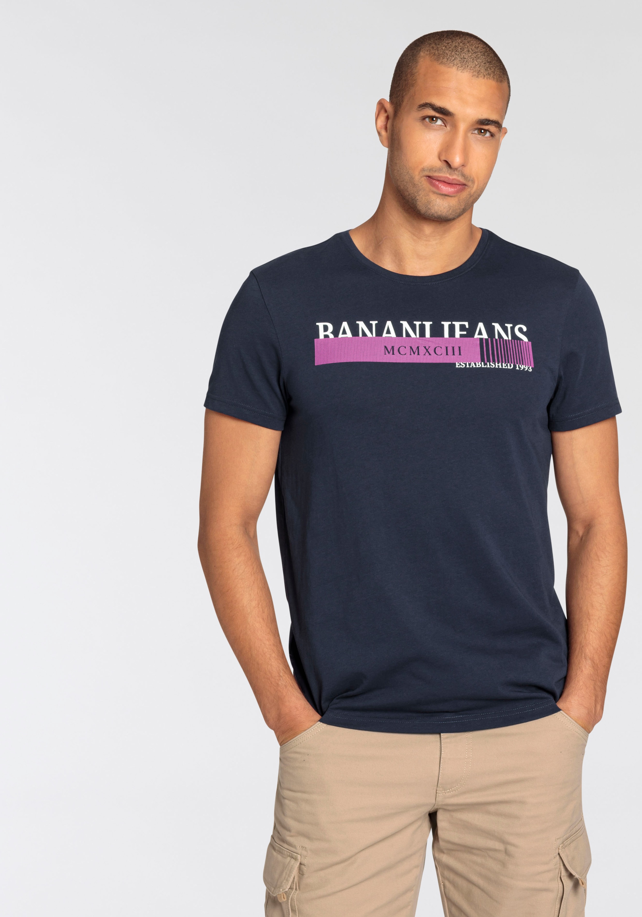 Bruno Banani T-Shirt, kurze Ärmel, schmale Passform, bedruckt, Rundhalsausschnitt