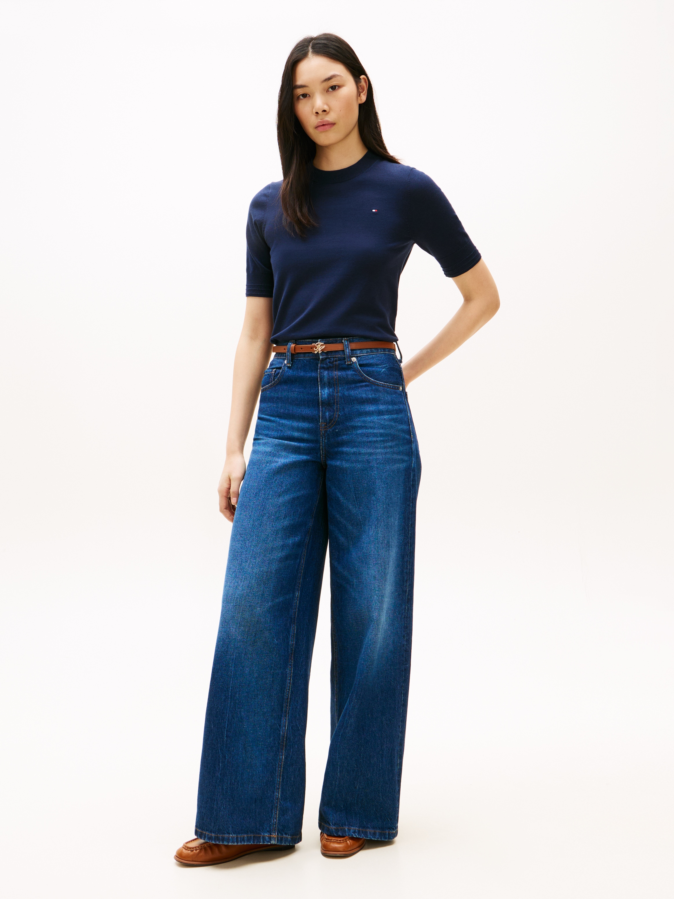 Tommy Hilfiger Kurzarmpullover »CO JERSEY FINE GG C-NK SS SWT« Baumwollmischung, Regular Fit