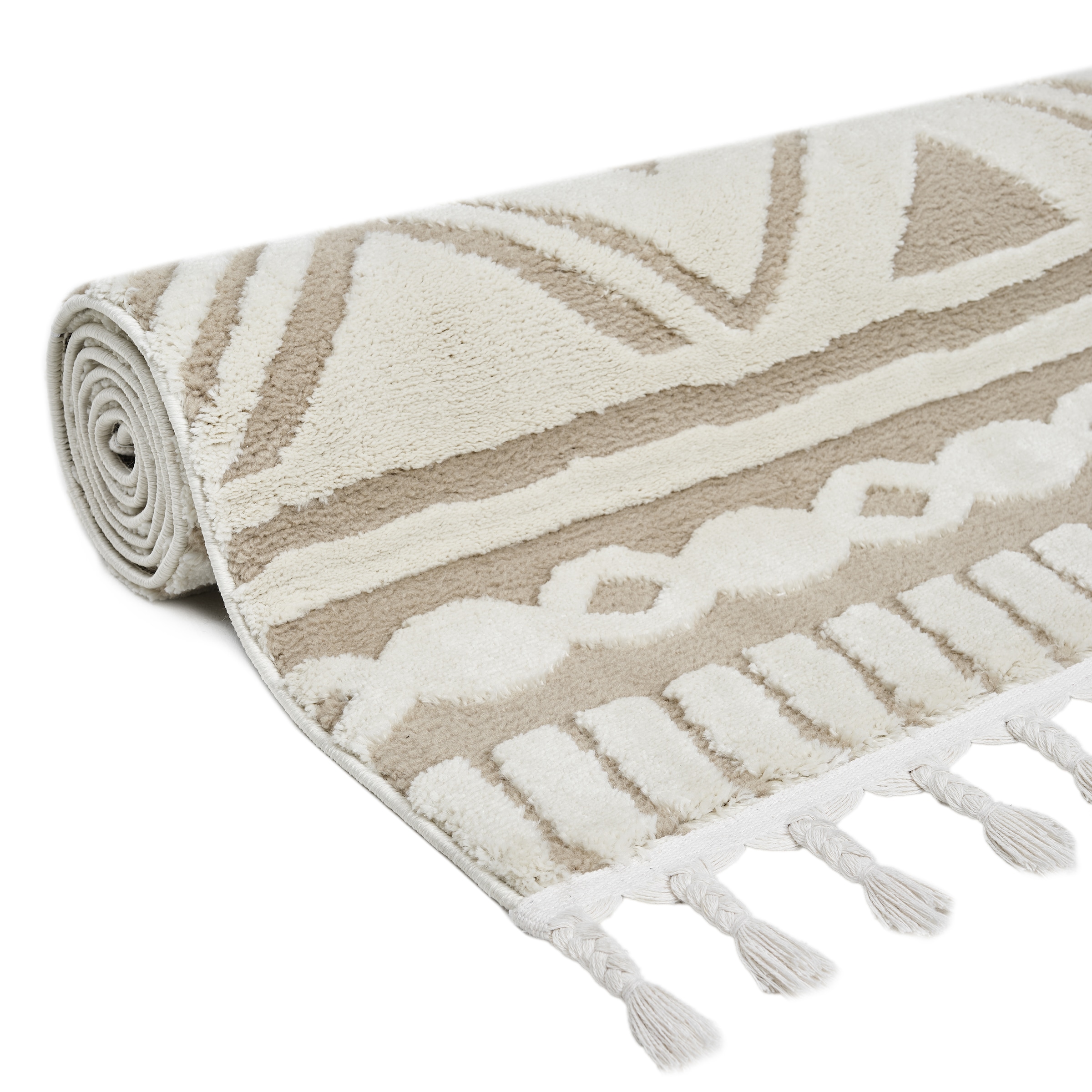 OTTO home Teppich »Bonvo« rechteckig 19 mm Höhe mit Fransen, Hoch-Tief-Struktur, Wohnzimmer, Schlafzimmer, Boho-Style