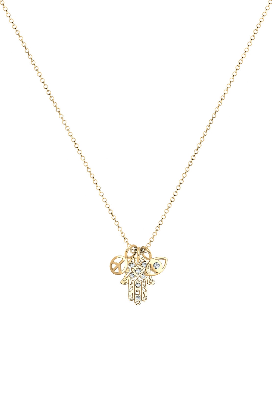 Elli Silberkette »Halskette Hamsa Peace Evil Eye 925 Silber, mit Kristallen von Swarovski®«