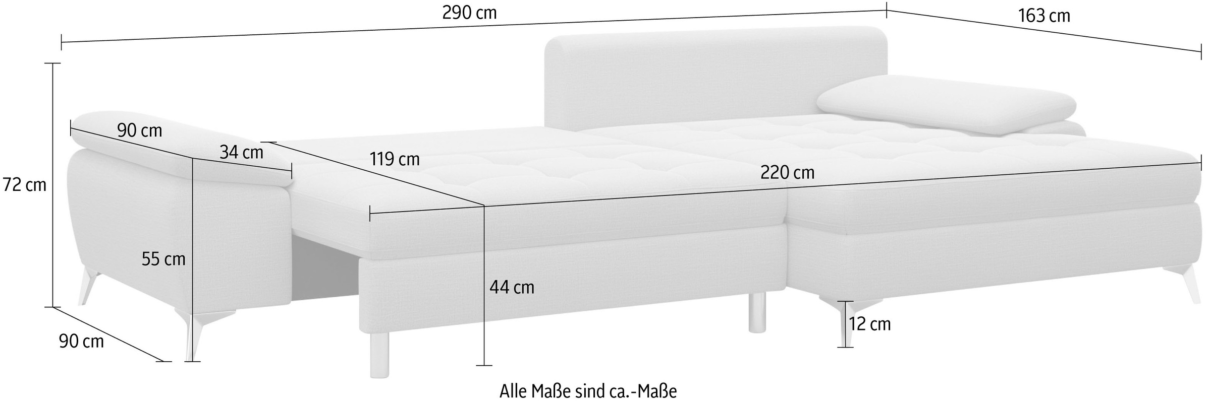 sit&more Ecksofa »Latigo L-Form«, mit Mega-Recamiere, wahlweise mit Bettfunktion und Bettkasten