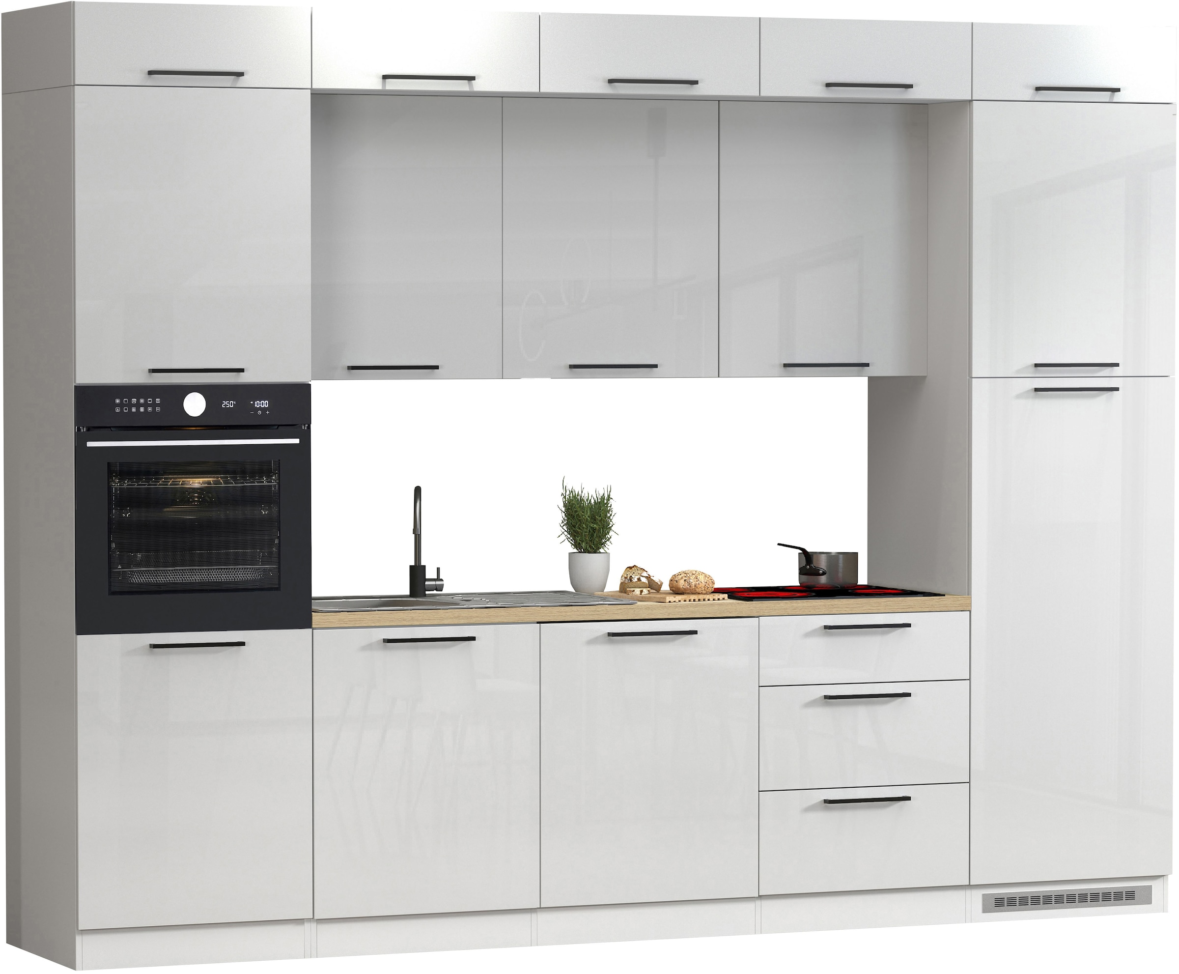 KOCHSTATION Küchenzeile »Luna, Einbauküche, Zeilenküche, mit Soft-Close Funktion, Made in Italy« Breite 300 cm ohne E-Geräte, mit Spüle+Siphon und Aufsatz