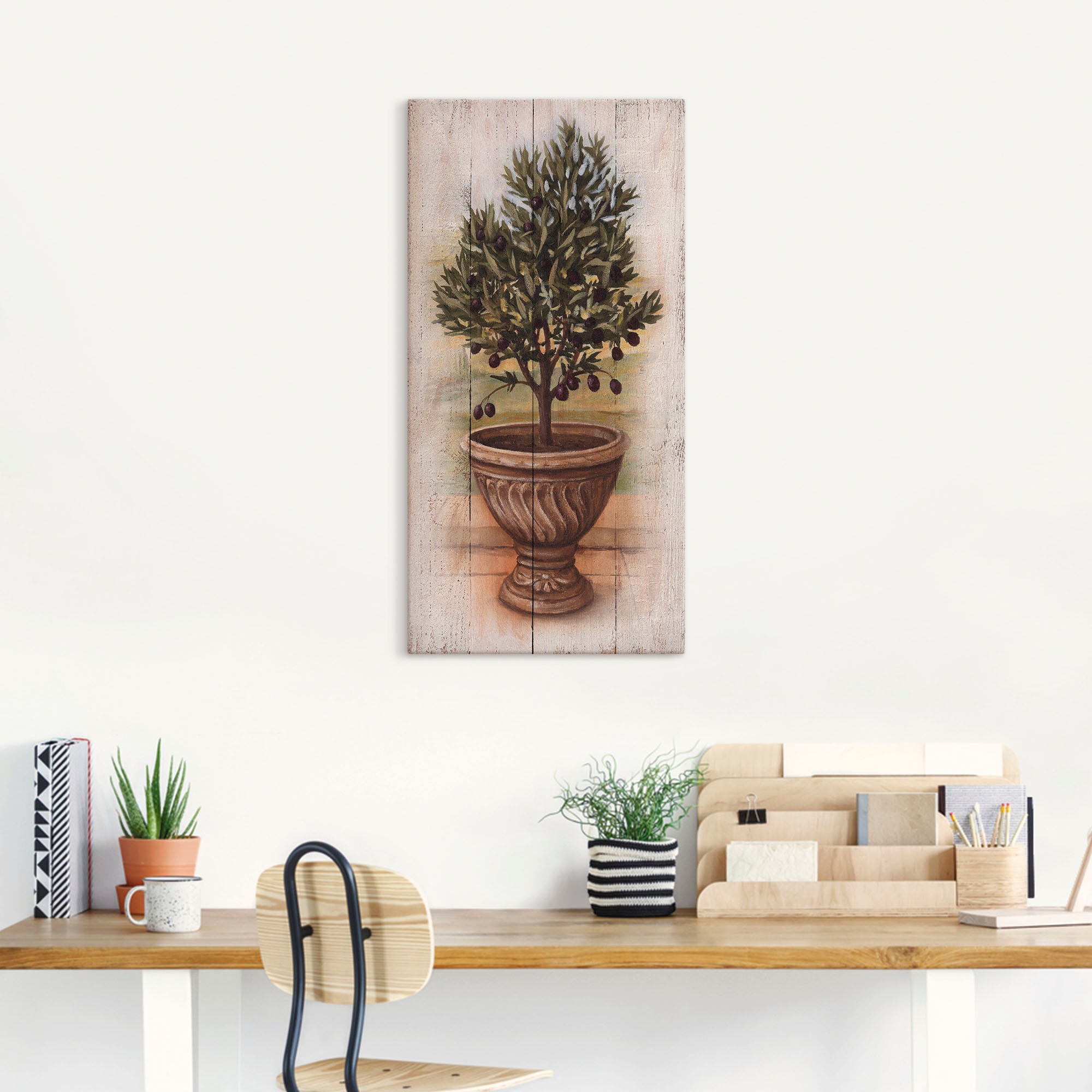 Artland Leinwandbild »Olivenbaum mit Holzoptik«, Pflanzen, (1 St.), auf Keilrahmen gespannt