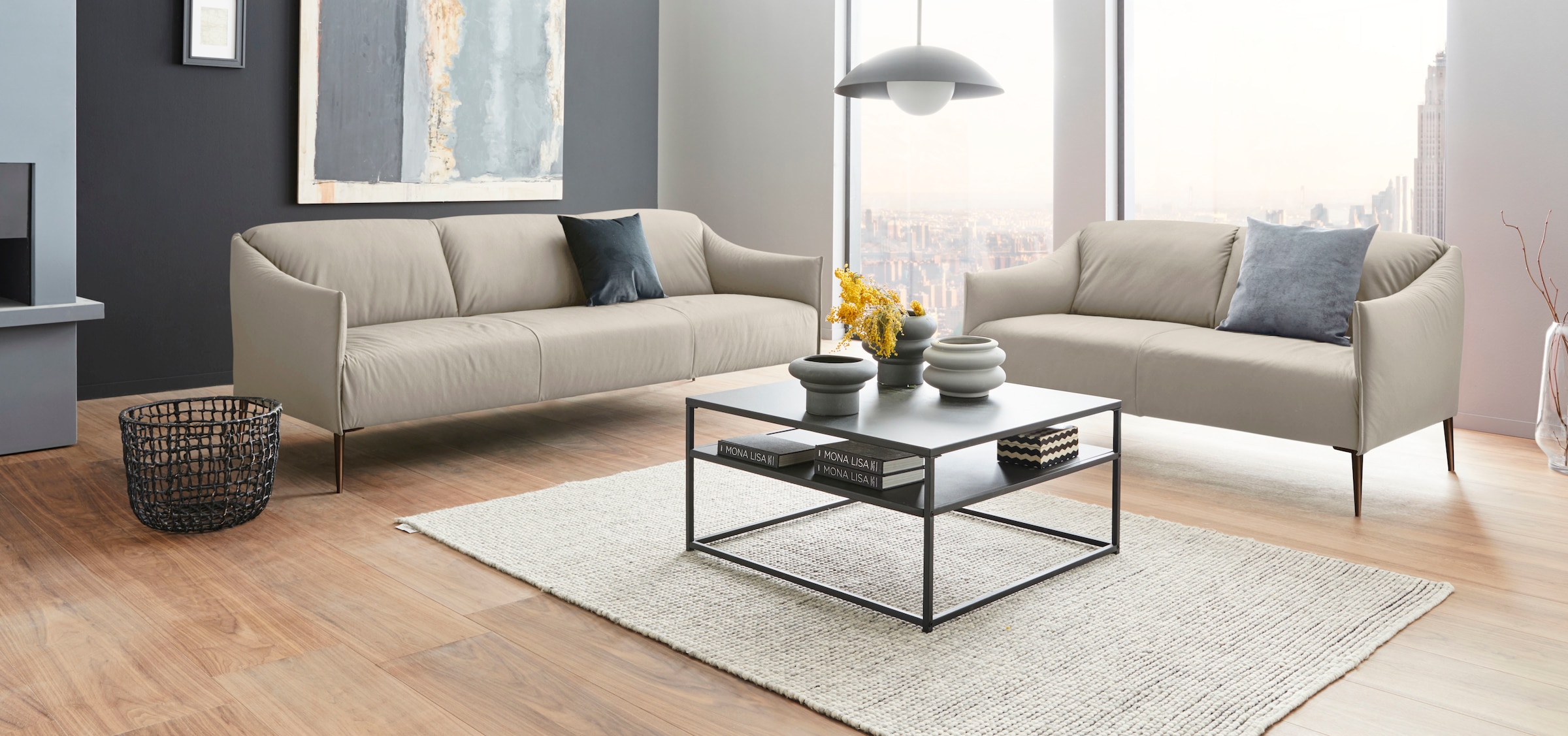 W.SCHILLIG 3-Sitzer »sally Design-Sofa, Loungesofa, bequem, schmale Armlehnen, Breite 224cm« mit Metallfüßen in Bronze pulverbeschichtet, Breite 224 cm