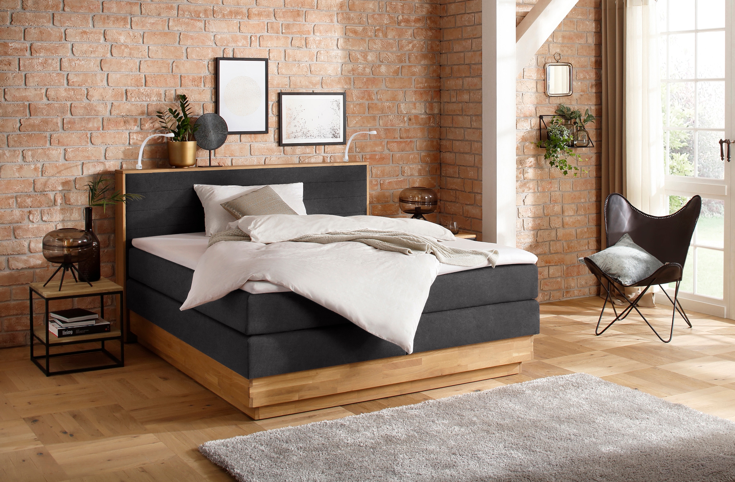 Home affaire Boxspringbett »Cavan«, Eiche, inkl. Bettkasten & Topper, verschiedene Härtegrade (auch H4)