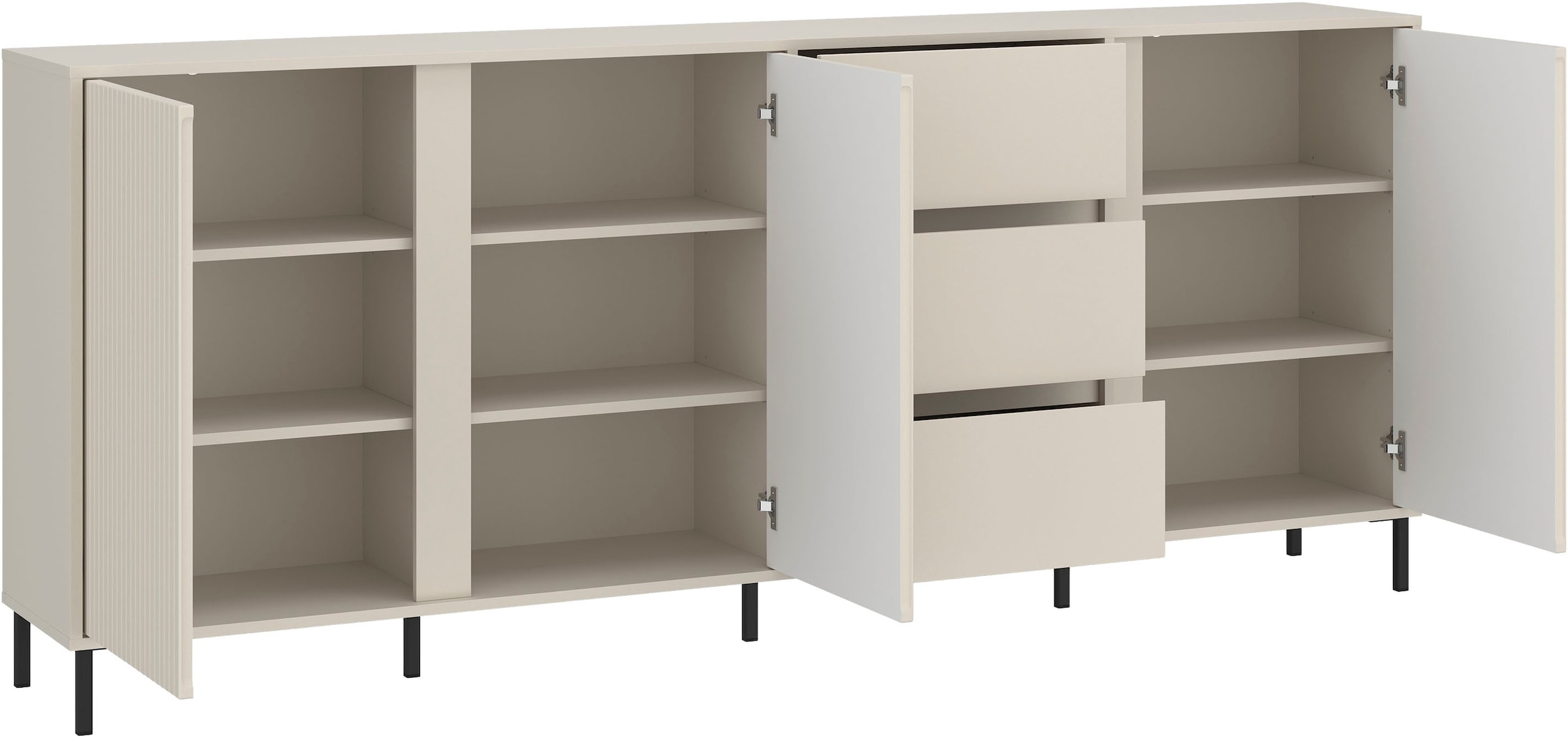 Home affaire Sideboard »AVENALE« Sideboard mit Metallfüßen, Breite 212 cm, Fronten geriffelt