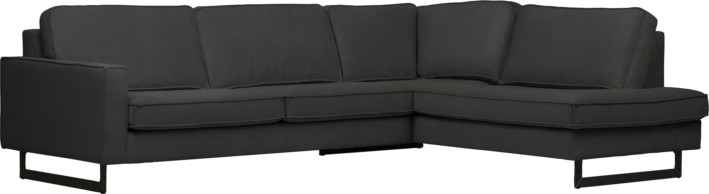 Places of Style Ecksofa »Pinto, 290 cm, Cord, Chenille, Lederoptik, Ottomane links / rechts«, mit Keder, schwarze Metallfüße, Wellenunterfederung