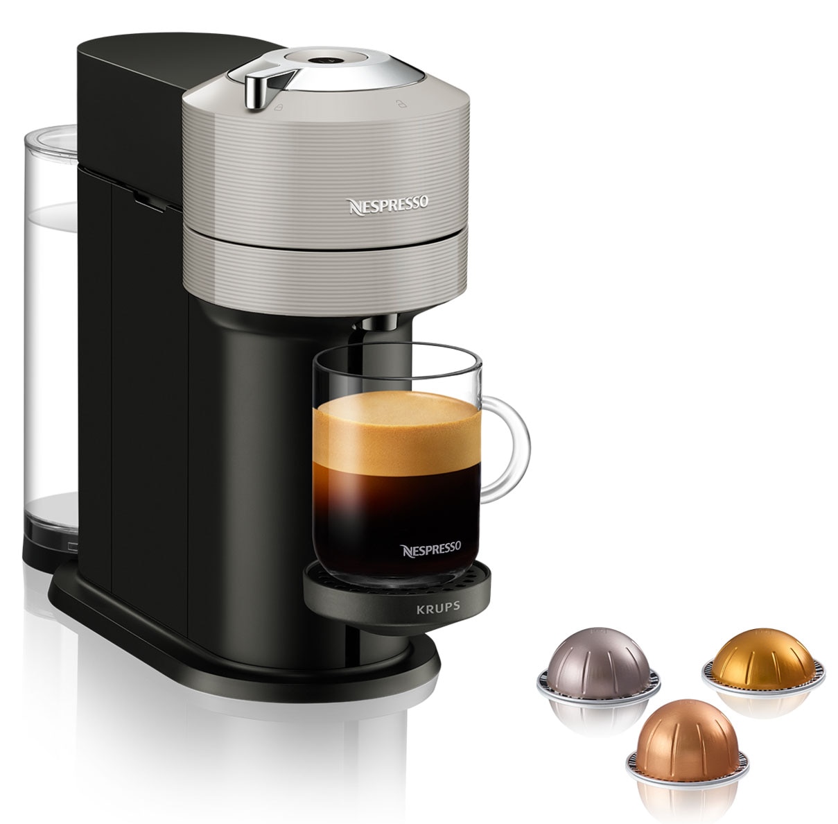 Nespresso Kapselmaschine »Vertuo Next Basic XN910B von Krups«, 54 % aus recyceltem Kunststoff, inkl. Willkommenspaket mit 12 Kapseln