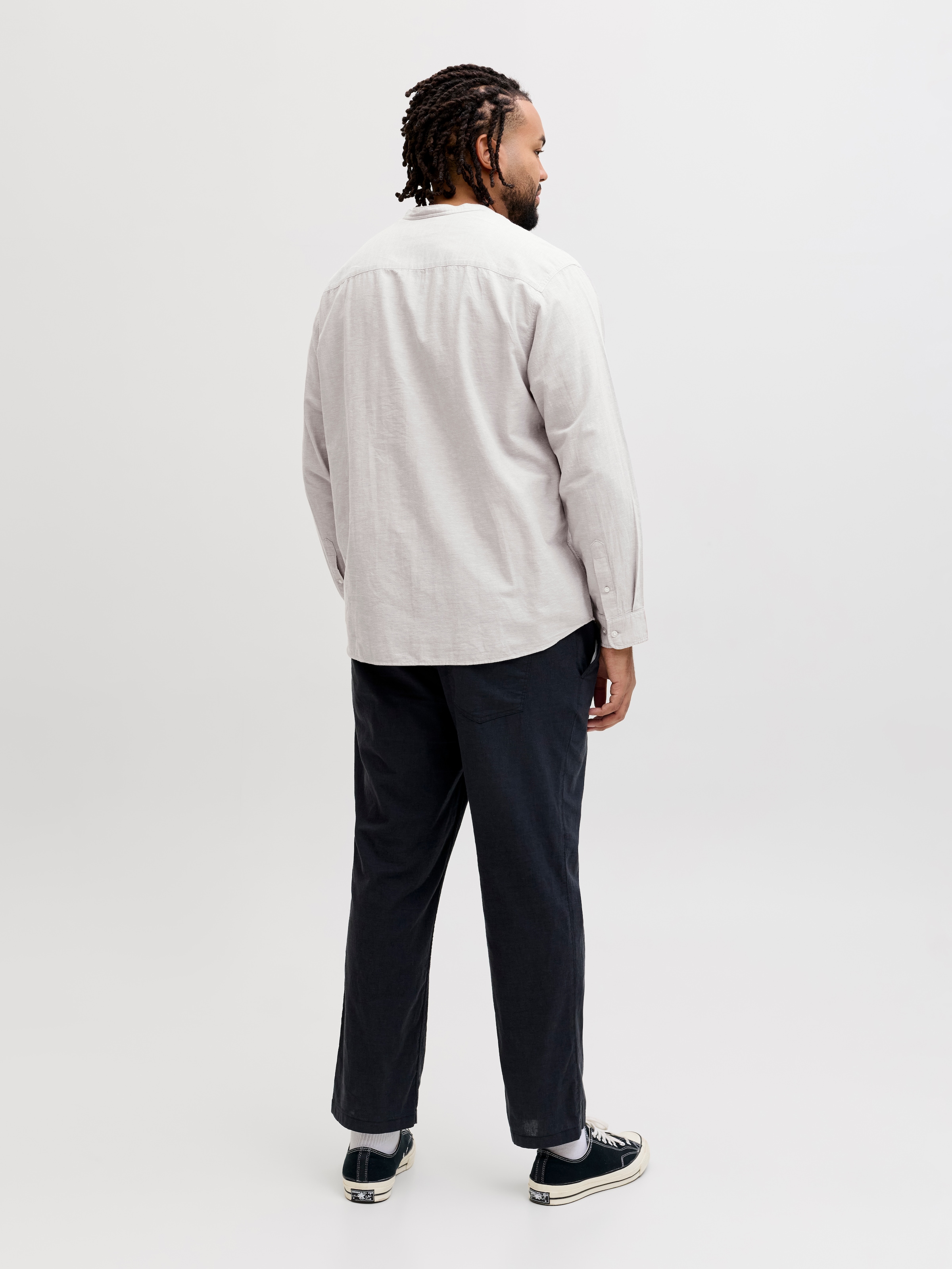 Jack & Jones PlusSize Langarmhemd »JJEBREEZE LINEN BLEND BAND SHIRT L PLS« mit Stehkragen