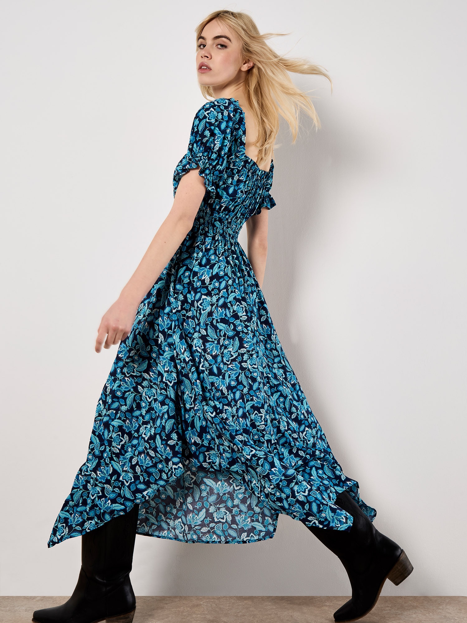 Apricot Druckkleid »Midikleid« mit Smokdetails