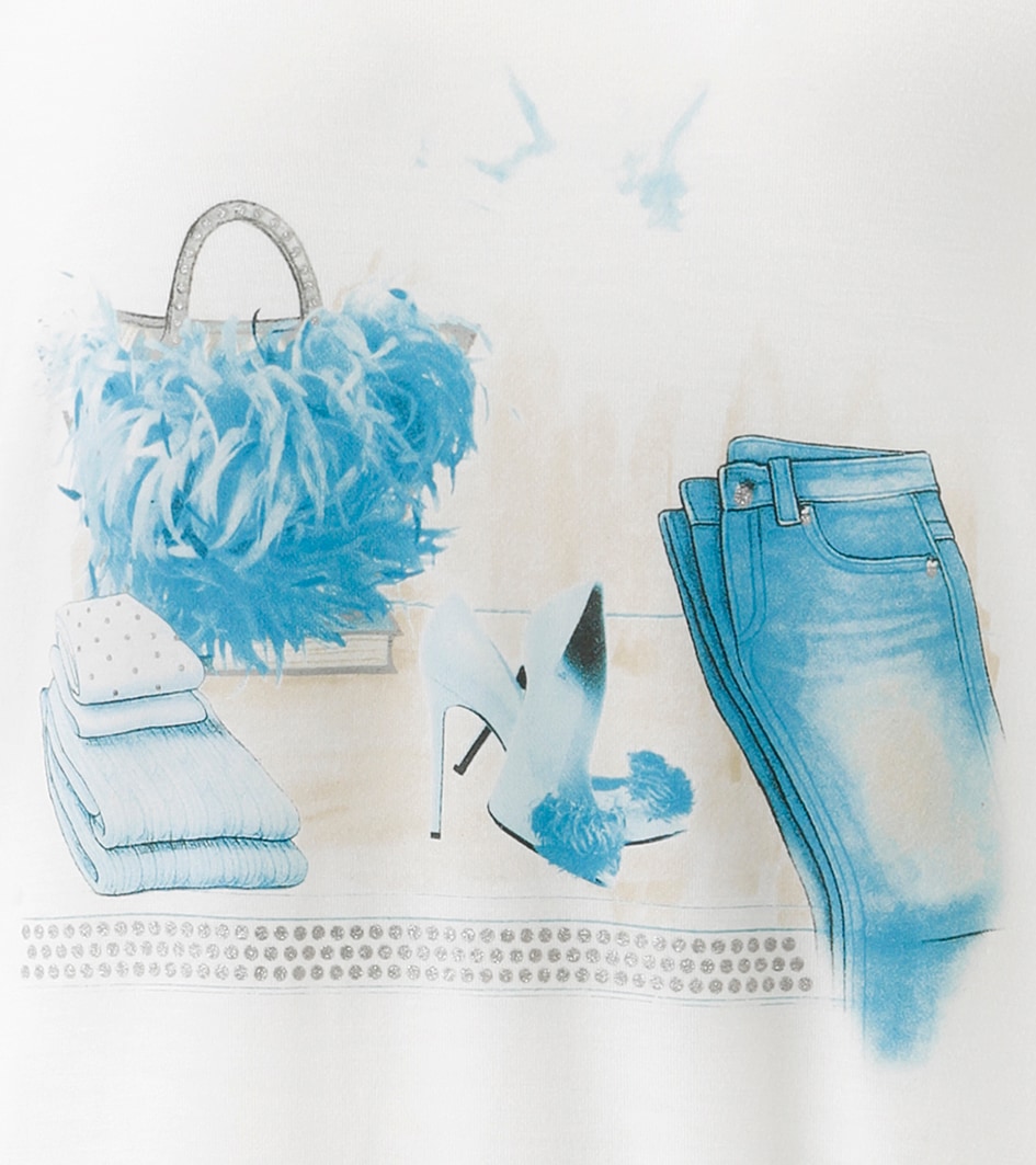 Aniston SELECTED Langarmshirt mit Cut-out und modischen Frontprint mit Glitzer - NEUE KOLLEKTION