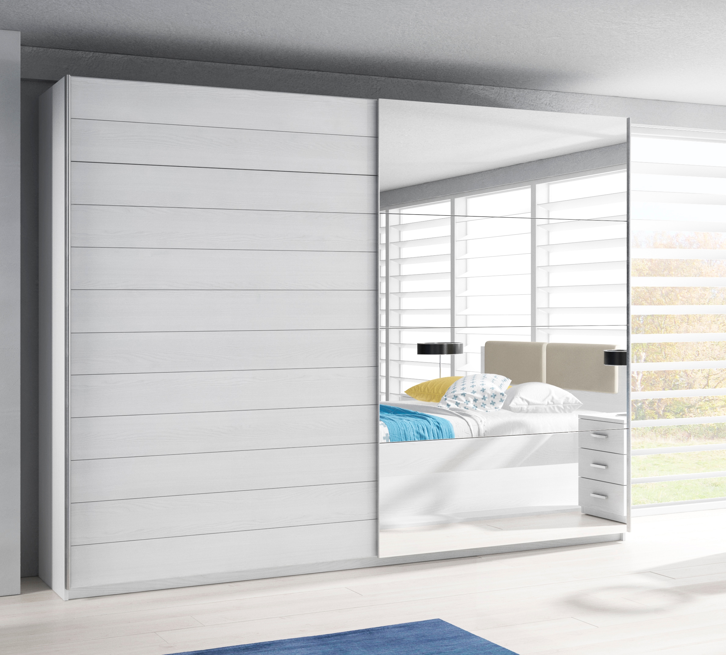 Home affaire Schwebetürenschrank »Galaxy Kleiderschrank, Wäscheschrank 200, 220 oder 270cm breit«, INKLUSIVE kompletter Innenausstattung, Metallgriffe