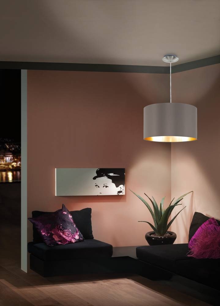 EGLO Pendelleuchte »MASERLO Hängelampe, cappuccino, gold, silber, Stoff, elegant, modern«, 1 flammig, Leuchtmittel E27 | ohne Leuchtmittel, Pendelleuchte, Pendellampe, Wohnzimmer, Esszimmer, gemütlich, 110x38cm